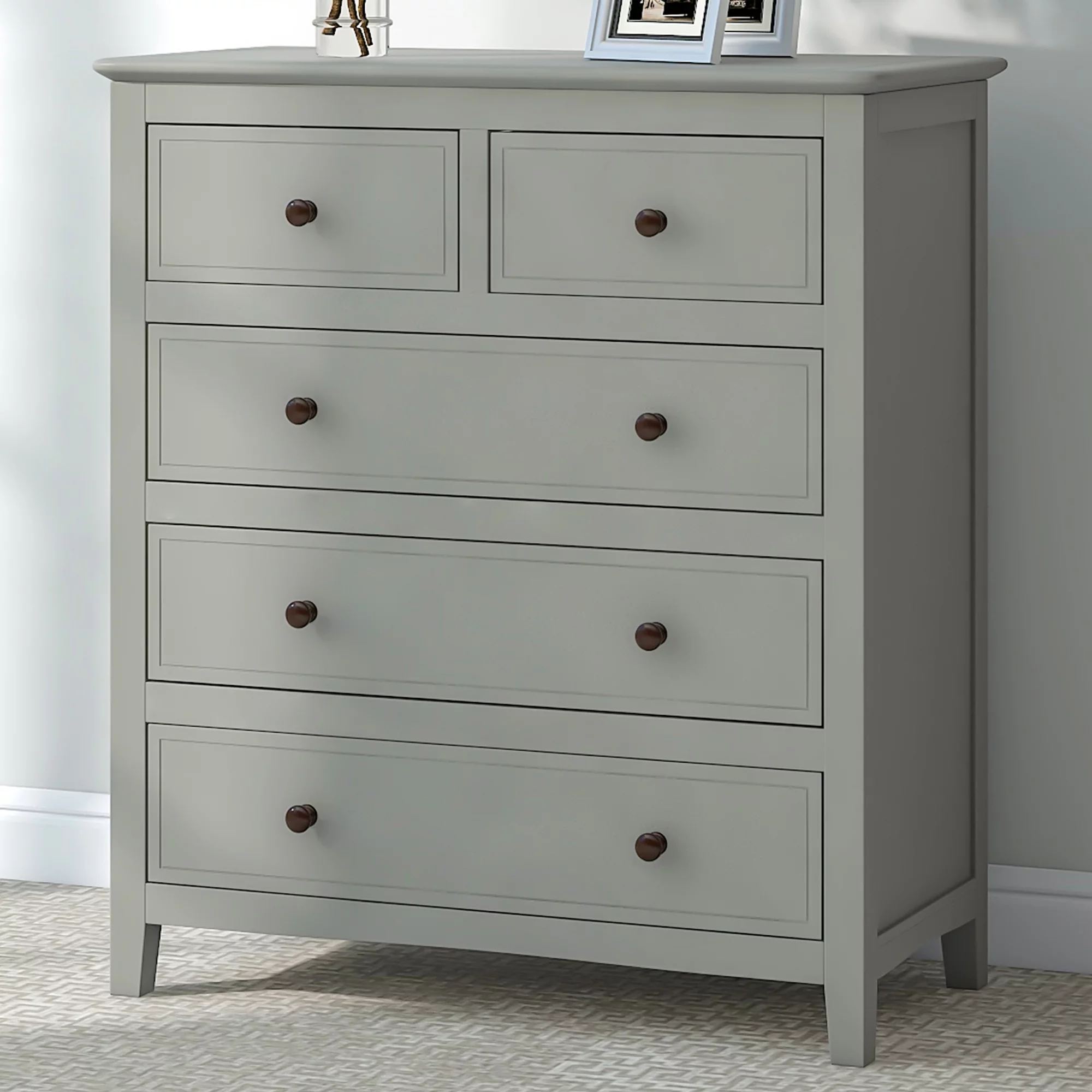 CQSXDA 5 Drawers Solid Wood Chest, Gray