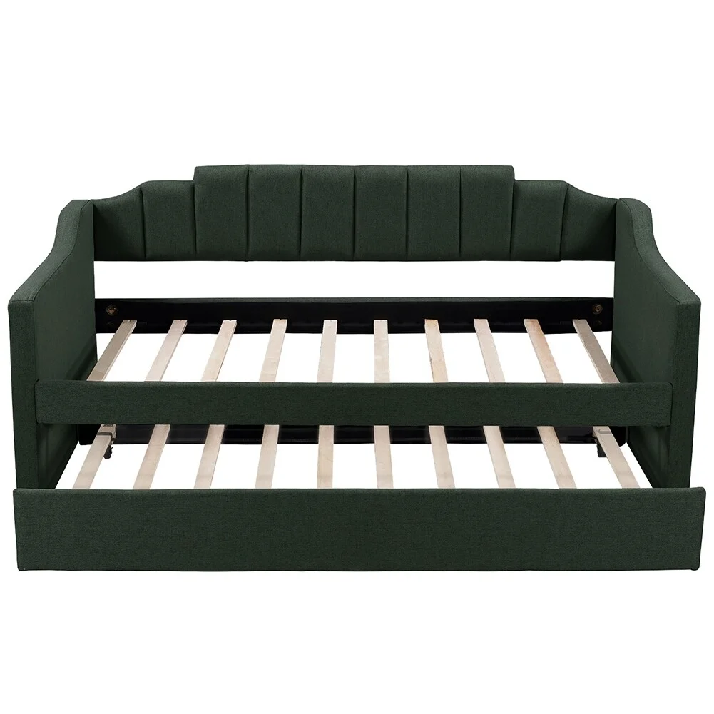 Upholstered Twin Daybed with Trundle for Living Room Gray/Green Green