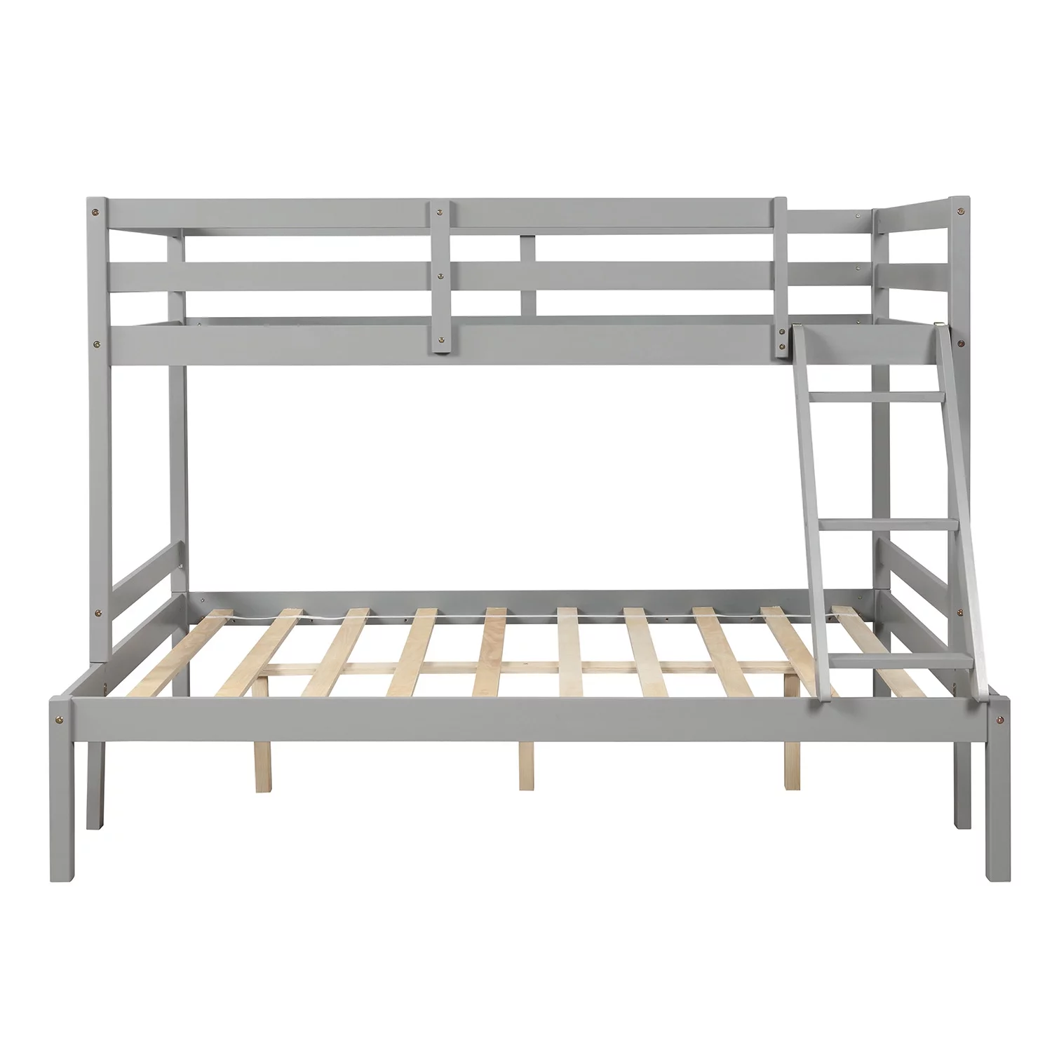 Twin Over Full Bunk Bed, Solid Wood Bunk Loft Bed Frame with Guardrail and Removable Ladder, Can be Separated into 2 Beds
