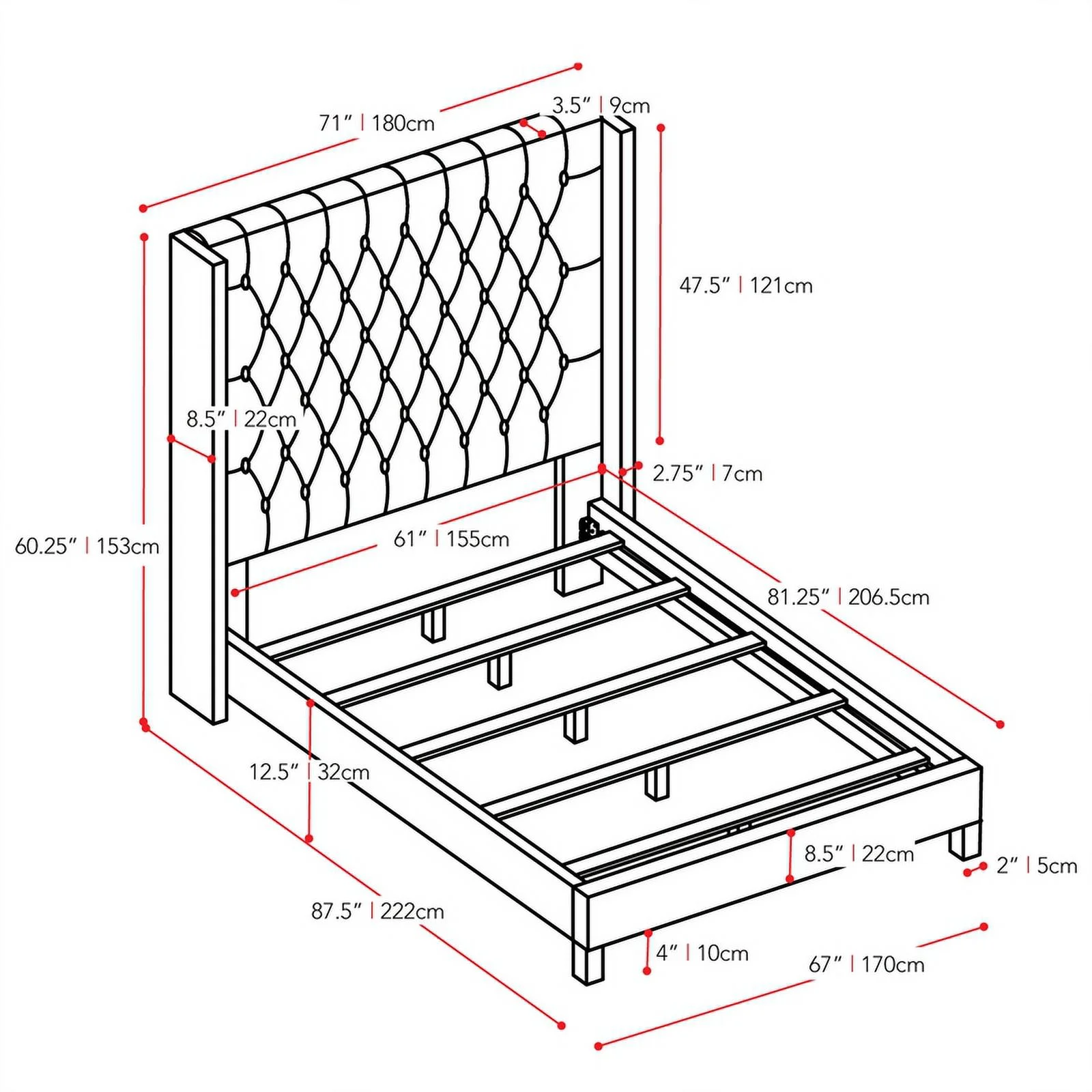 Atlin Designs Fabric Panel King Sized Bed with Wings in Cream
