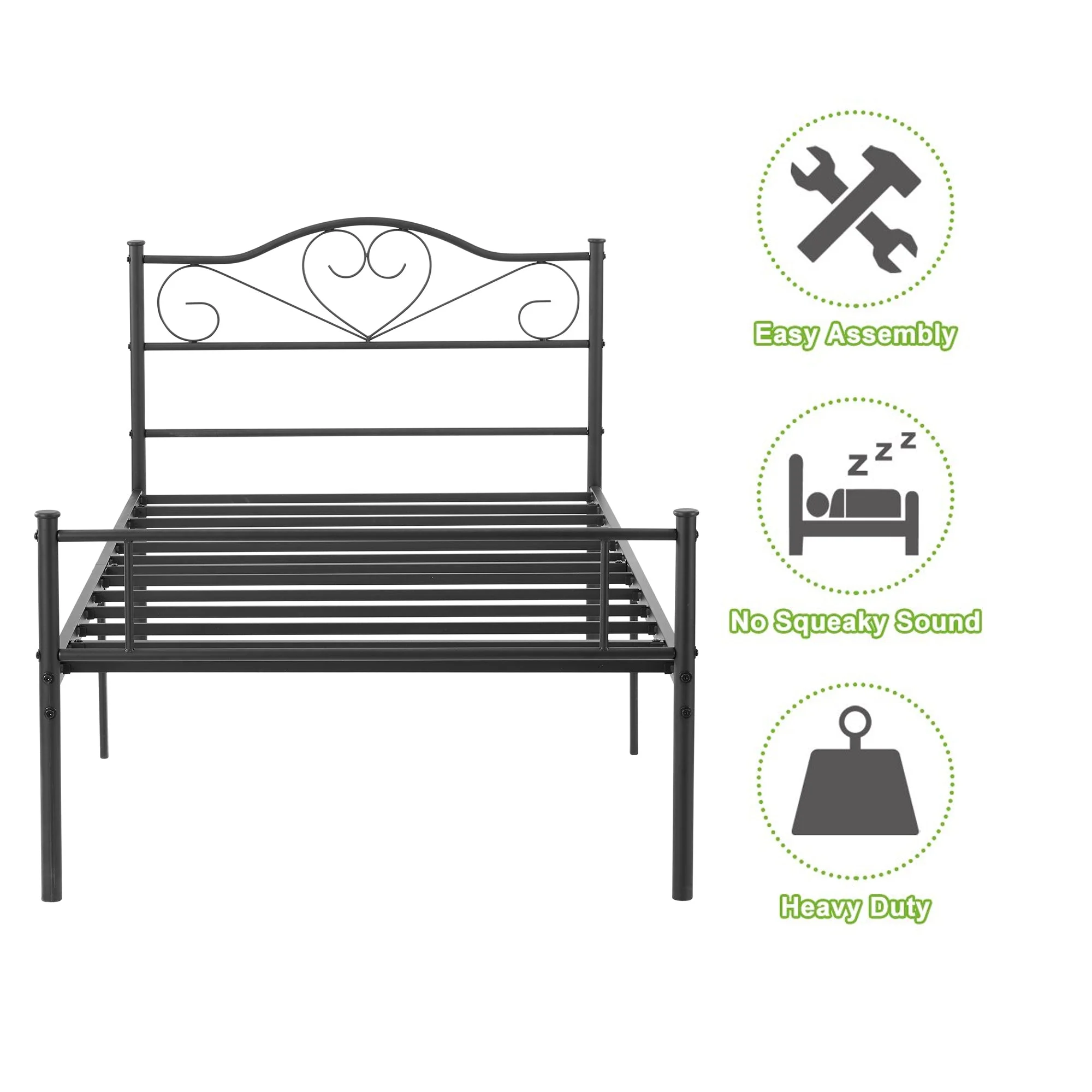 VECELO Modern Metal Platform Bed Frame with Headboard and Footboard, Twin, Black