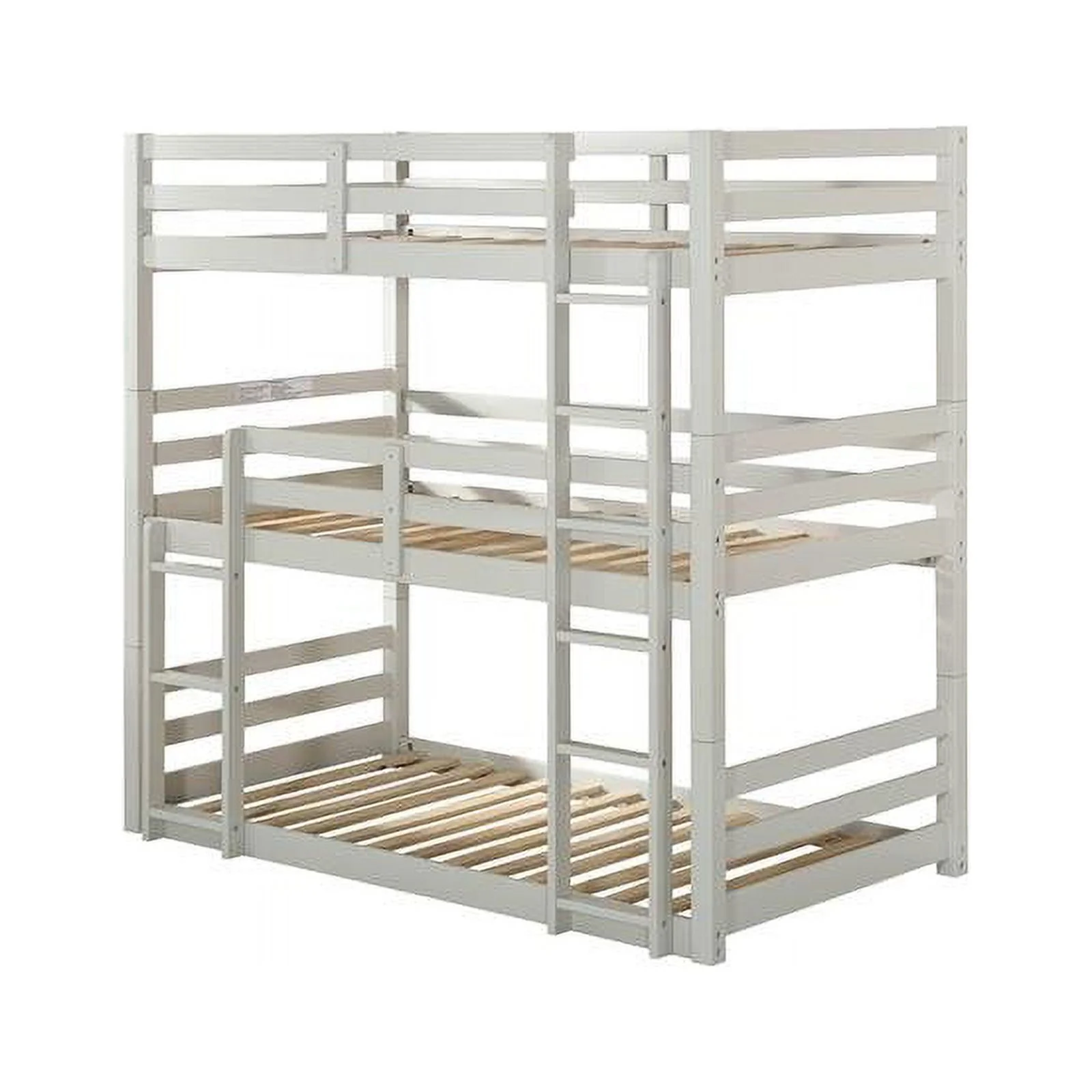Bowery Hill Transitional Triple Twin Bunk Bed in Light Gray