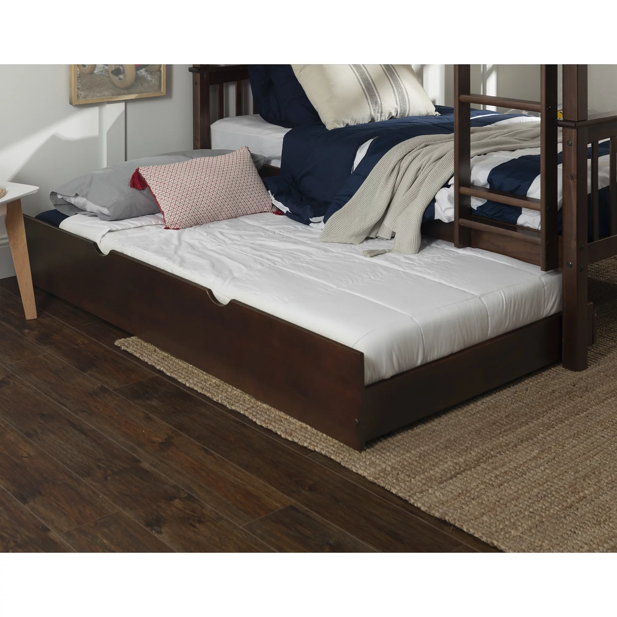 Desert Fields Baneberry Simple Solid Wood Trundle Bed, Walnut