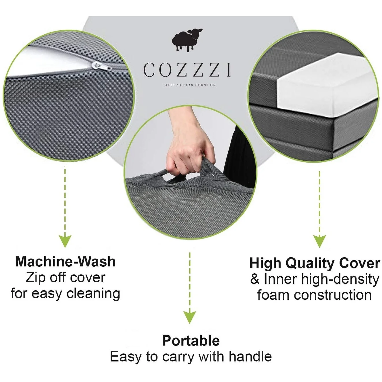 Cozzzi  Folding Mattress-Twin Size Trifold Foam Mattress Topper 78x31x4