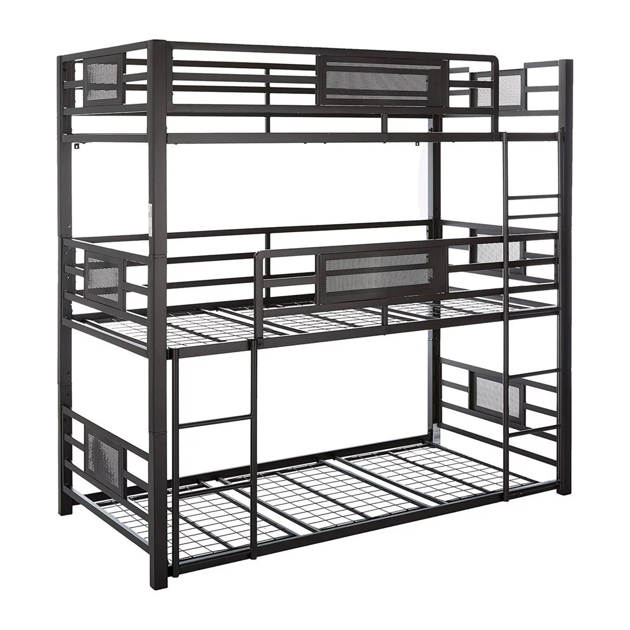 Metal Triple Bunk Bed with Built in Ladder Bronze- Saltoro Sherpi