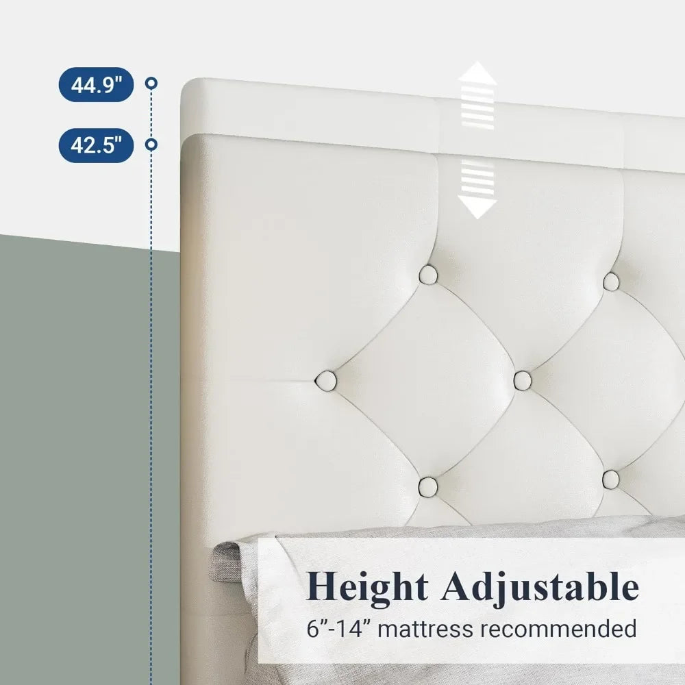 Queen-size Bed Frame with 4 Storage Drawers and Headboard, Mattress Base with Slatted Support, No Need for A Box Spring