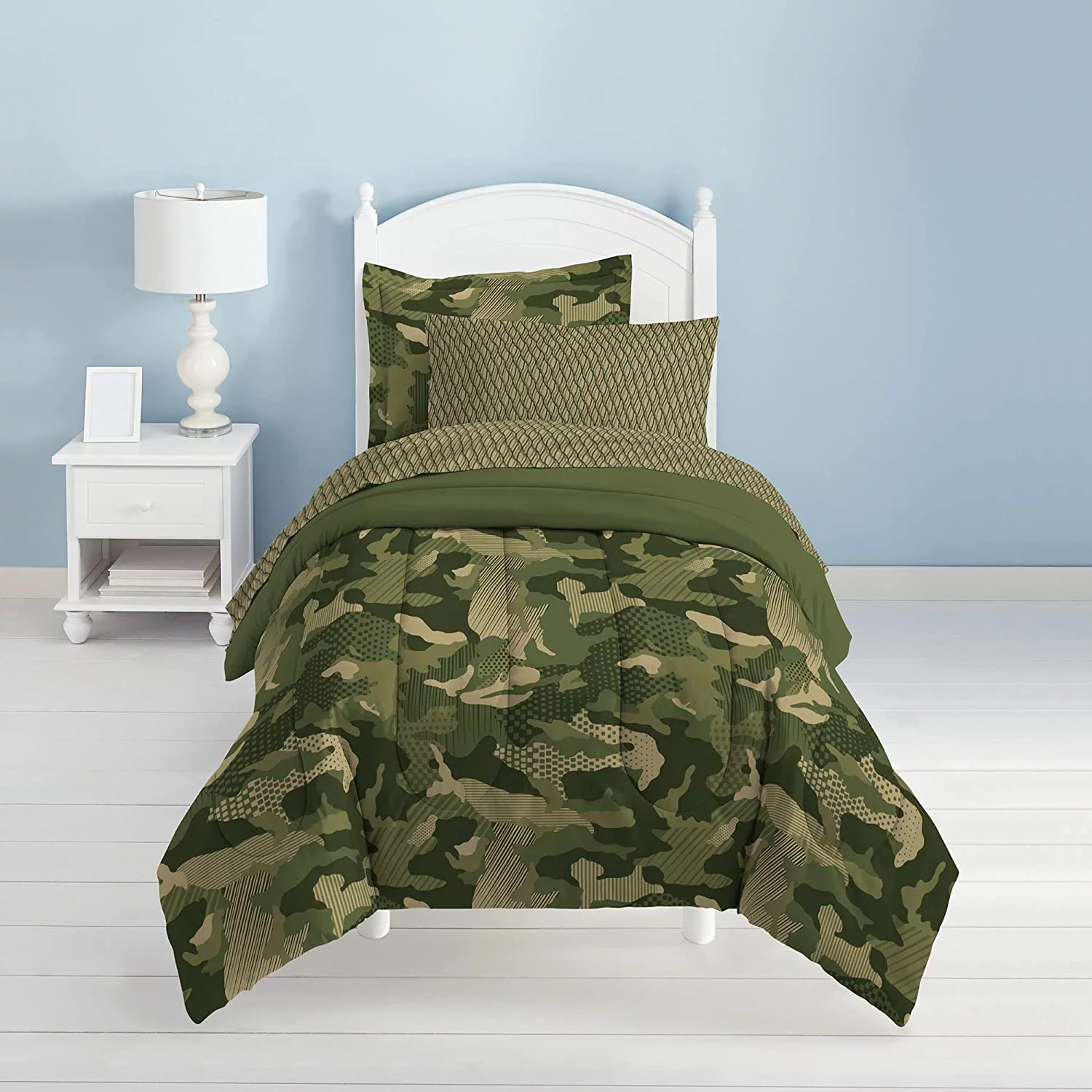 Dream Factory Geo Camo Twin 5 Piece Comforter Set, Bed-in-a-Bag, Cotton/Polyester, Camouflage, Multi, Unisex, Child