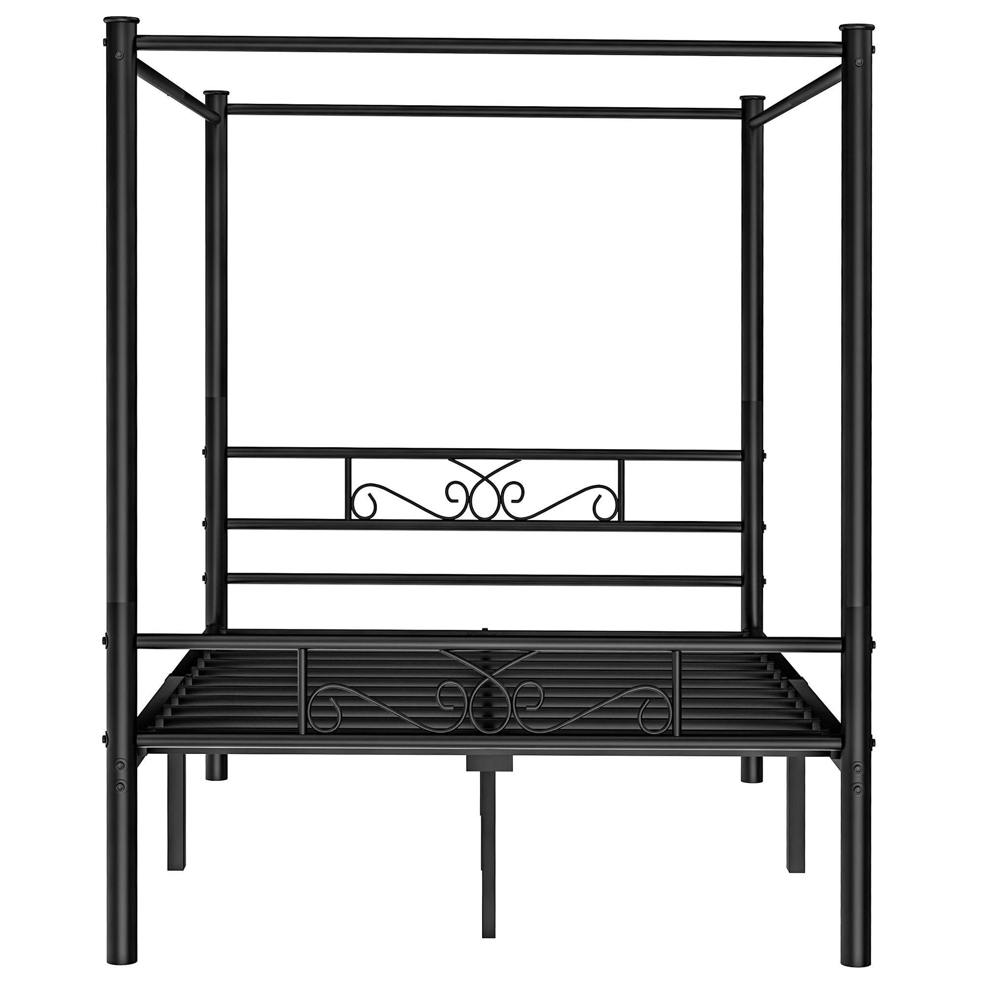 Codesfir Metal Canopy Bed Frame, Four-Poster Canopied Platform Bed Frame with Headboard and Footboard, Sturdy Metal Slatted Structure, No Box Spring Needed, Easy Assembly (Black,Queen Size)