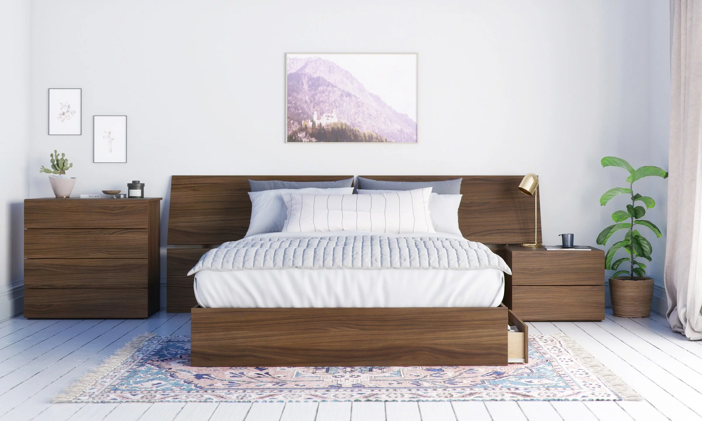 Nexera Distance 4 Piece Queen Size Bedroom Set, Walnut