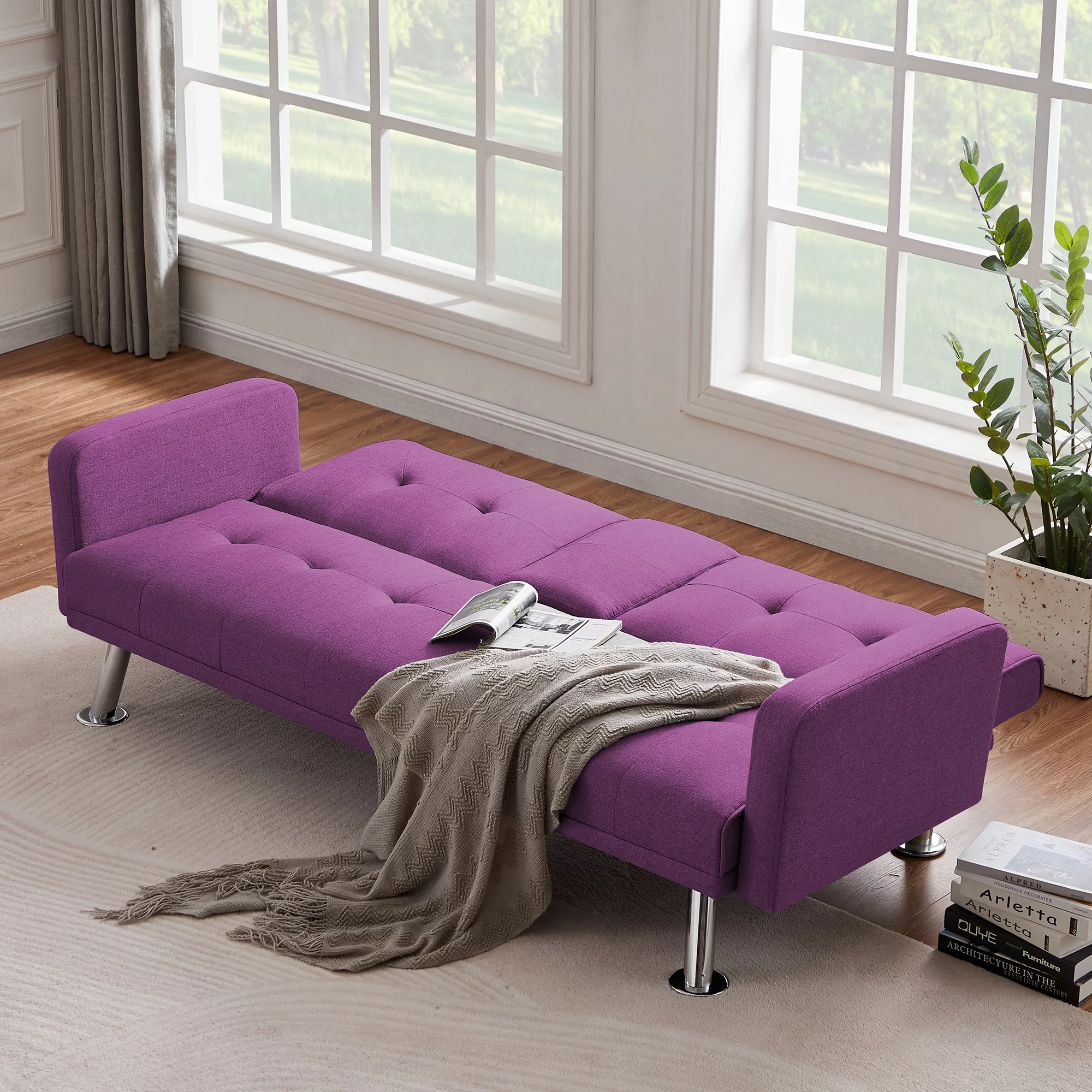 Convertible Folding Sofa Bed with Armrest , Fabric Sleeper Sofa Couch for Living Room .