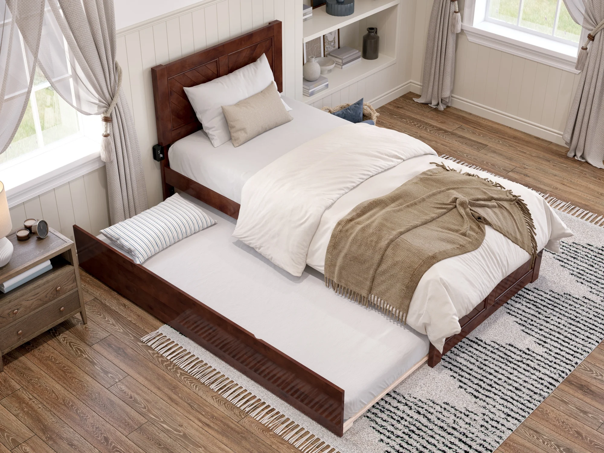 AFI Canyon Walnut Solid Wood Platform Bed with Matching Footboard & Twin XL Trundle, Twin XL