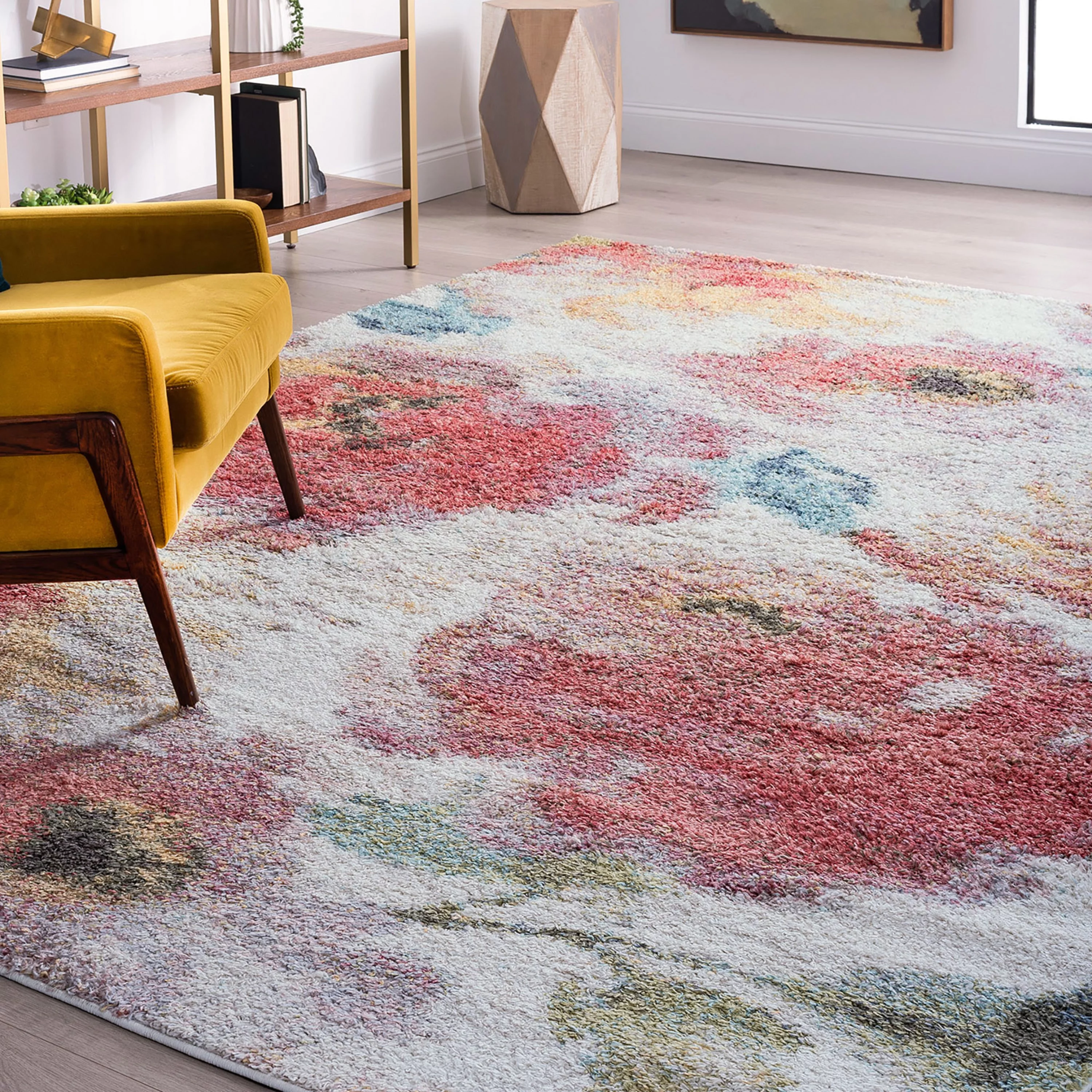 Shag 5x8 Area Rug Thick (5'3'' x 7'3'') Floral Multi-Color Living Room Easy to Clean