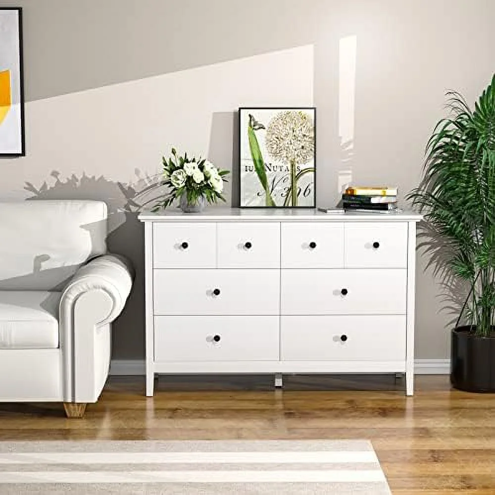 White Dresser Dresser for Bedroom 6 Drawer Double Dresser with Wide Drawer and Metal Handles Wood Dressers & Chests of Drawers for Hallway Entryway