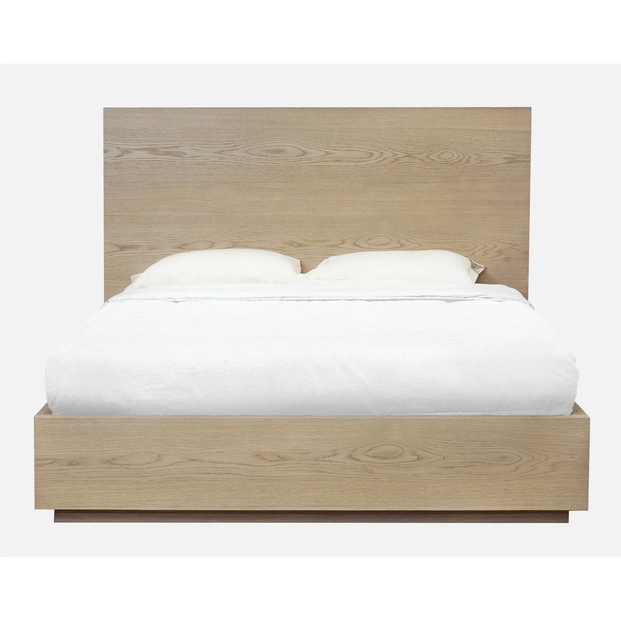 Benjara Aziel King Platform Bed, Panel Headboard, Mitered Edges, White Oak Brown