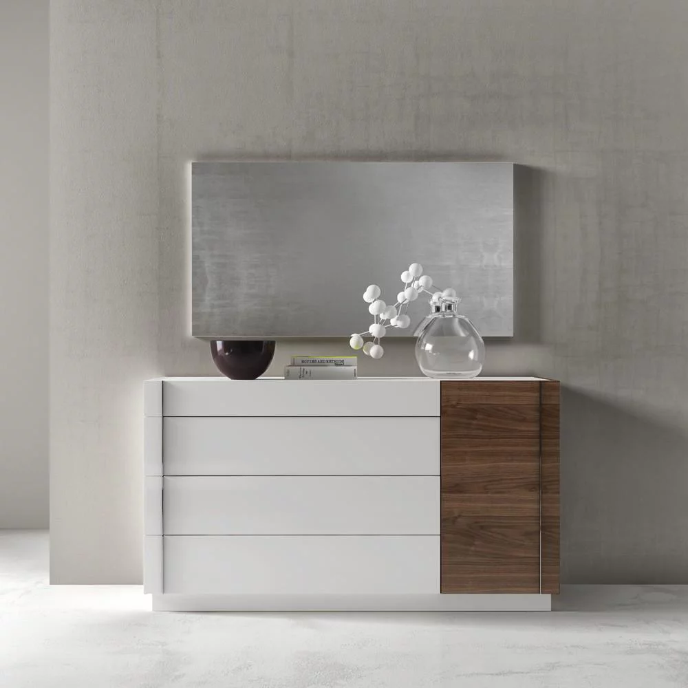 Modern White Lacquer Walnut & Wood Veneer 4 Drawer Dresser J&M Lisbon