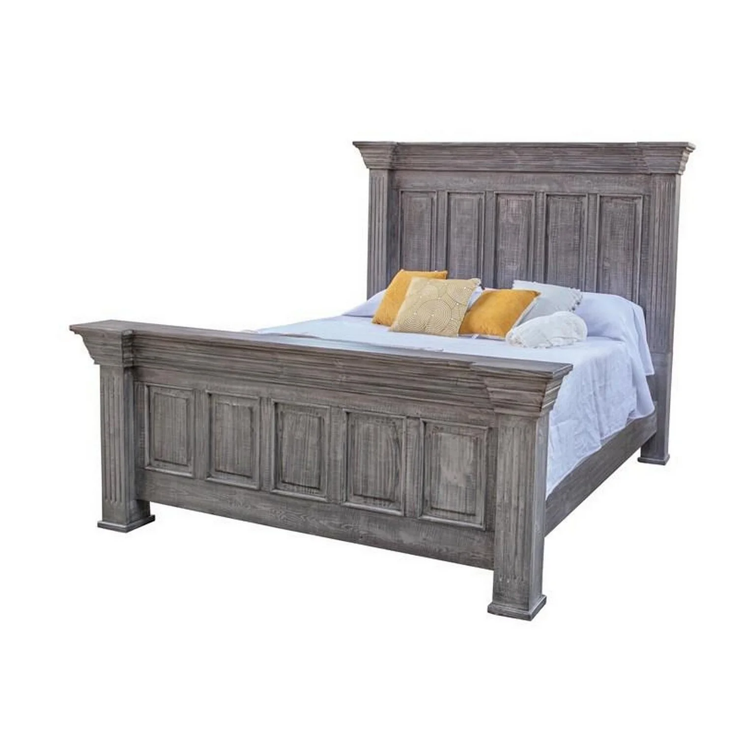 Benjara Siya Queen Size Bed, Clean Rustic Headboard and Footboard, Gray Finish