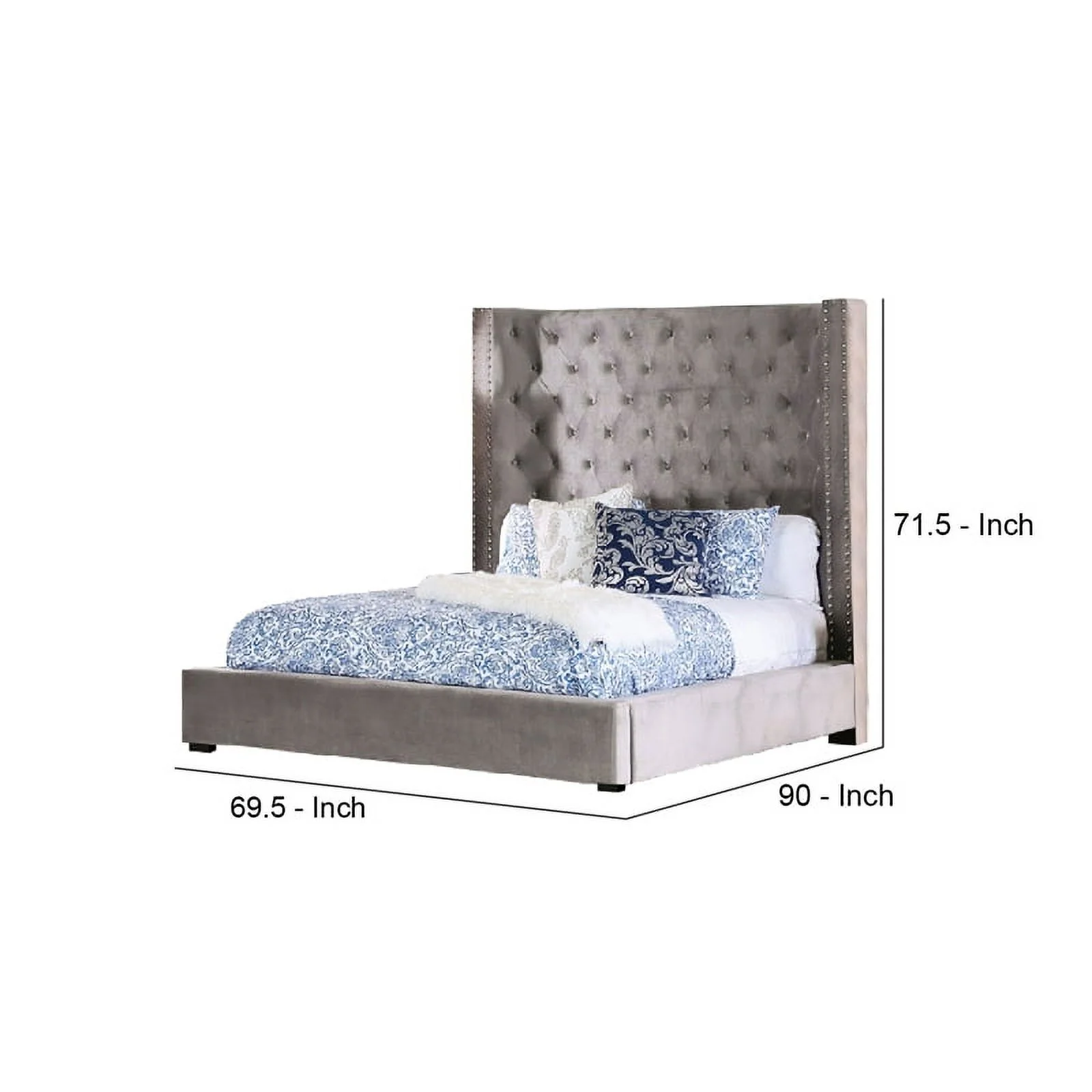 Benjara BM245810 Bed with Button Tufted High Wingback, Taupe & Gray - Queen Size