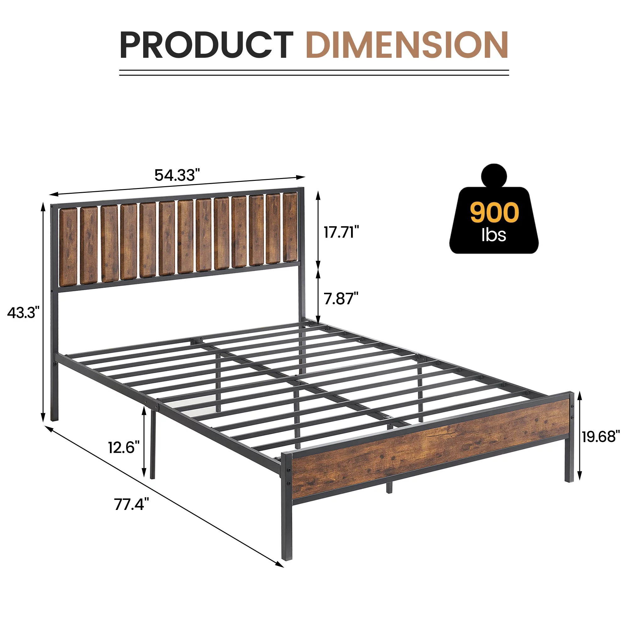 IDEALHOUSE Full Bed Frame with Wooden Headboard and Footboard,Metal Full Size Bed Frame, No Box Spring Needed, 14 inch Easy to Assemble Noise Free Mattress Foundation,Rustic Brown (Full)