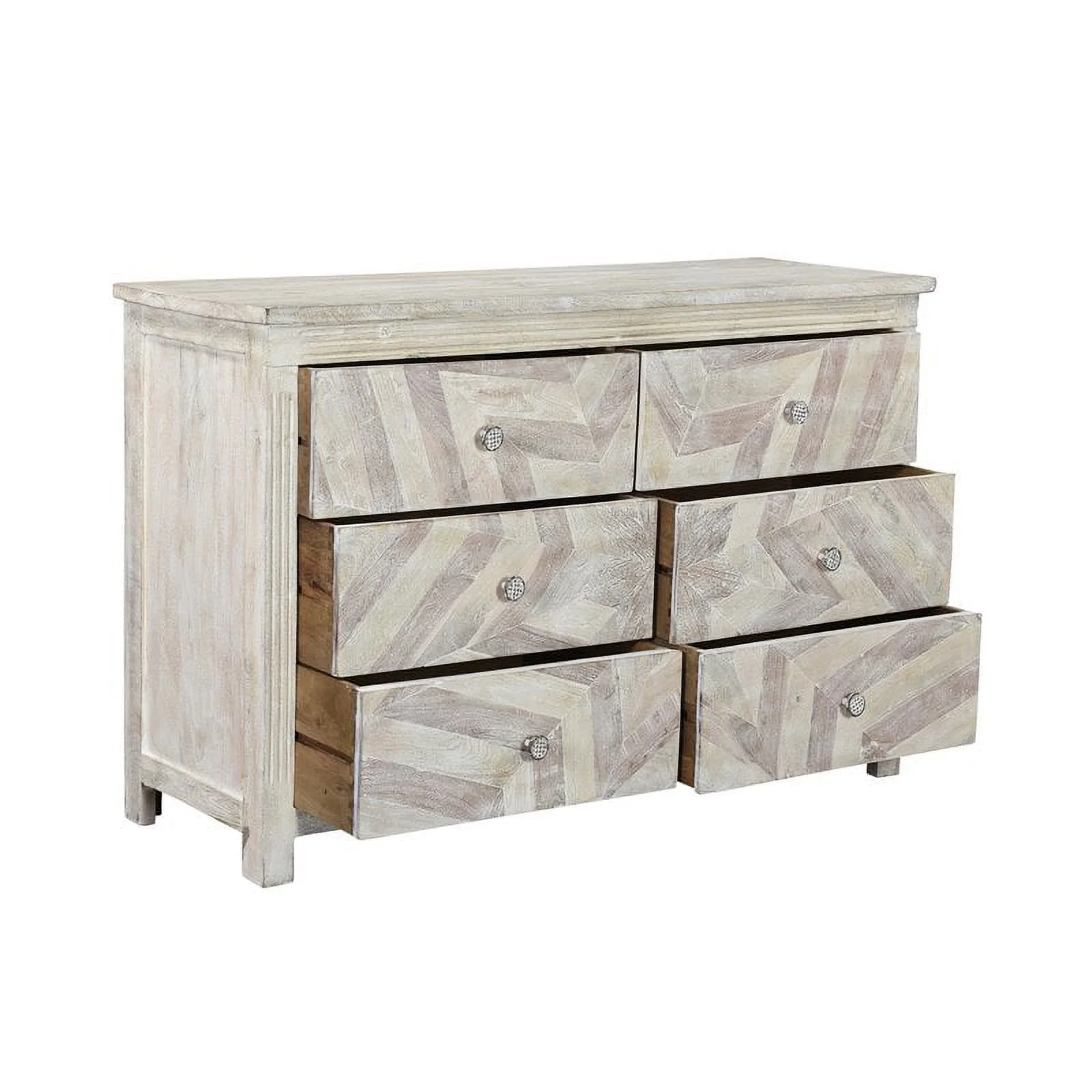 Taran Designs Carla 6-drawer Chevron Solid Wood Dresser in White Multicolor