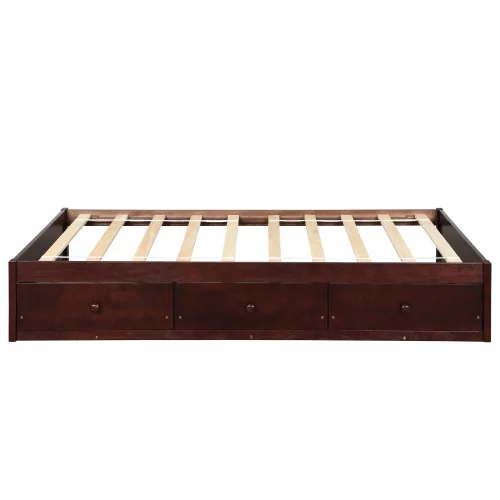 CHURANTY Twin Storage Bed with 3 Drawers, Solid Wood Platform Bed Frame with Storage for Bedroom Living Room, Wood Slat Support / No Box Spring Needed