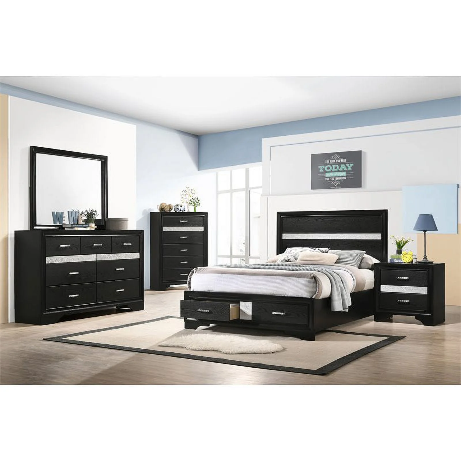 Pemberly Row 5-piece Full Platform Storage Wood Bedroom Set Black