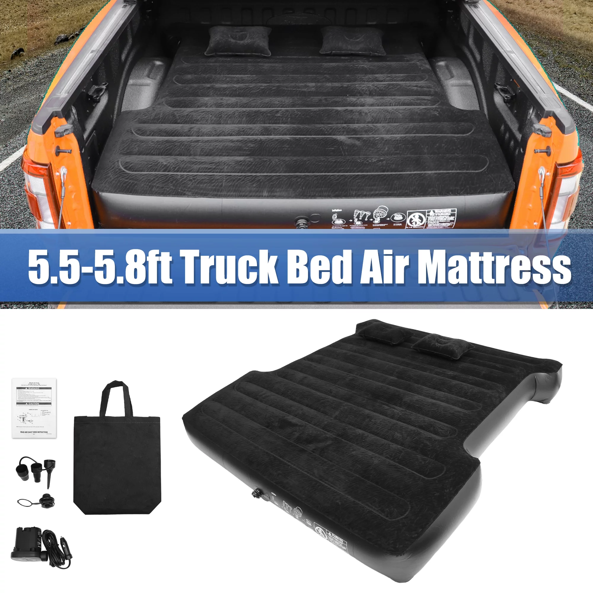 Unique Bargains Universal Inflatable Thickened 5.5-5.8ft Full-Size Short Truck Bed Kit PVC with Electric Air Pump