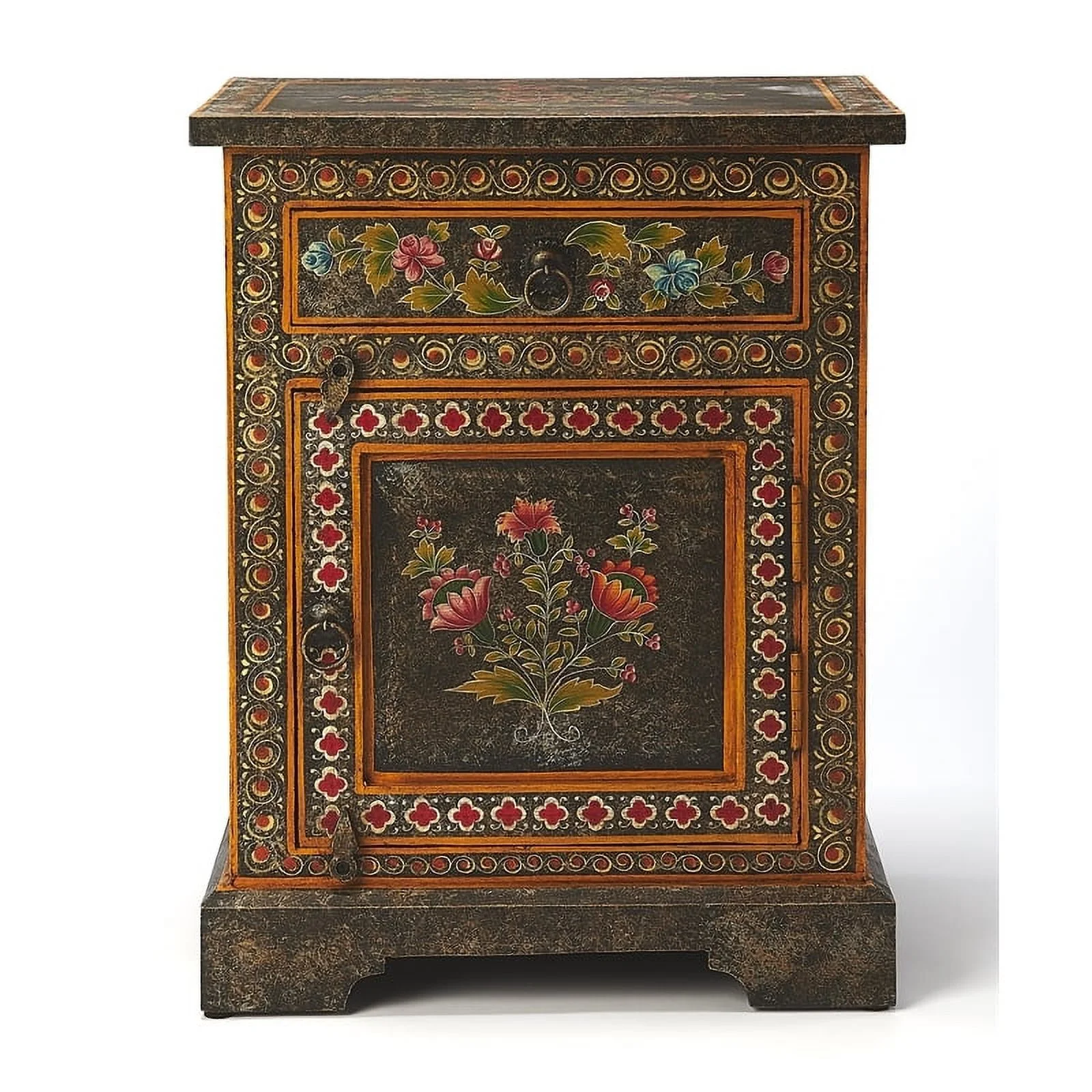 Beaumont Lane Boho Chic Traditional Wood Hand Painted Chest in Multi-Color