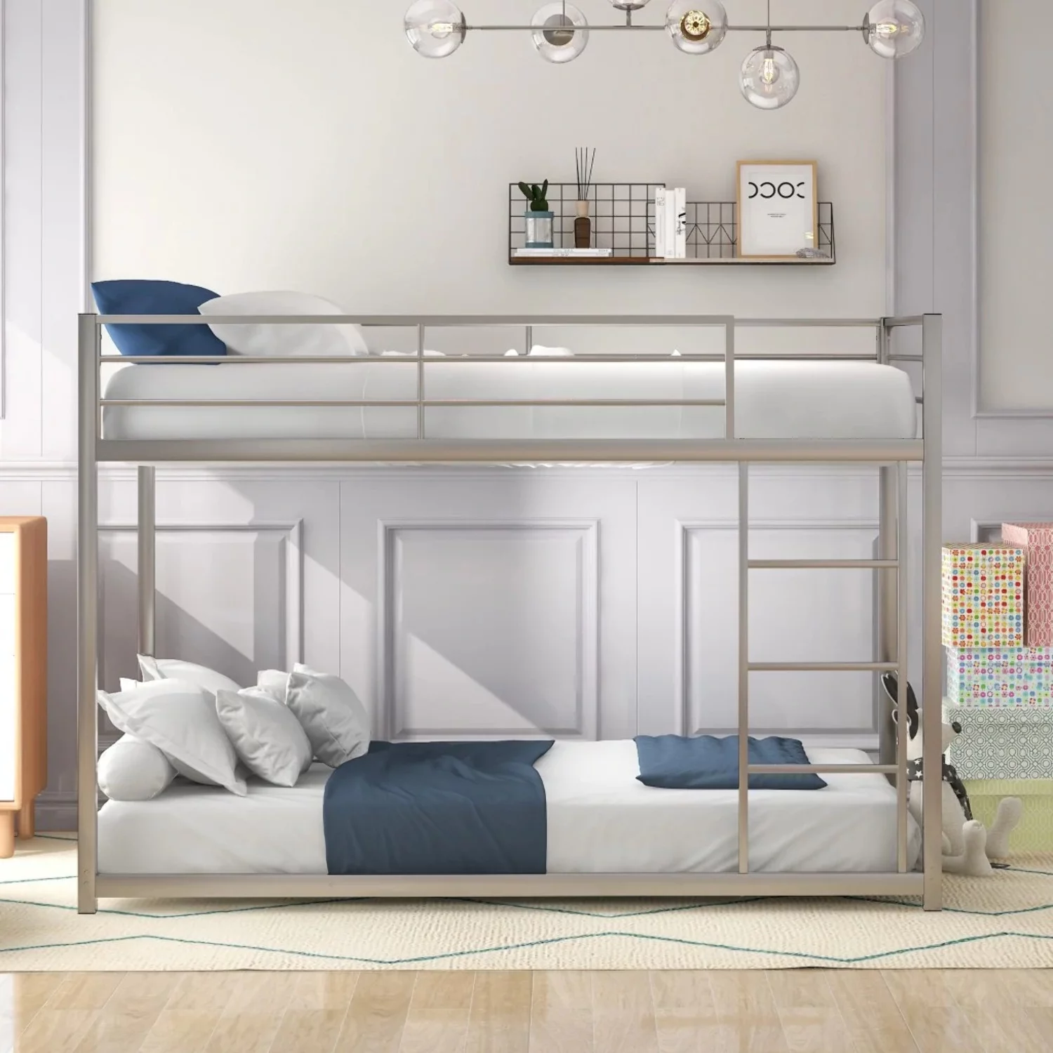 HomeRoots 403648 Silver Twin Size Over Metal Low Bunk Bed