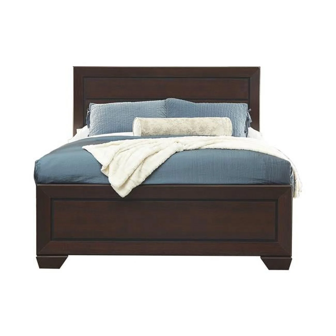 Queen Size Bed with Panel Headboard & Footboard, Cocoa Brown