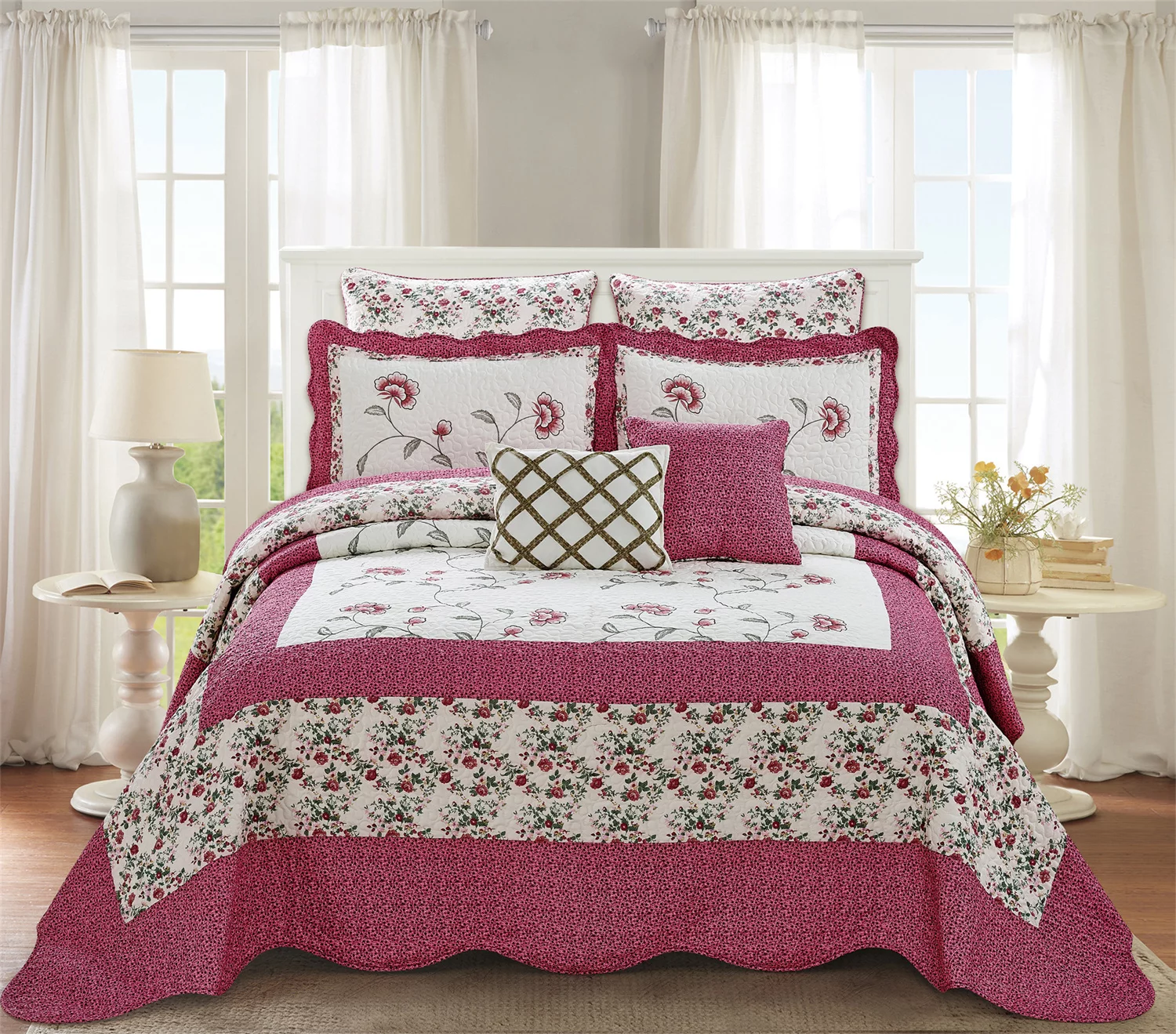 Home Soft Things 7 Piece Saigon Bedspread Set - Pink - Oversize King (122