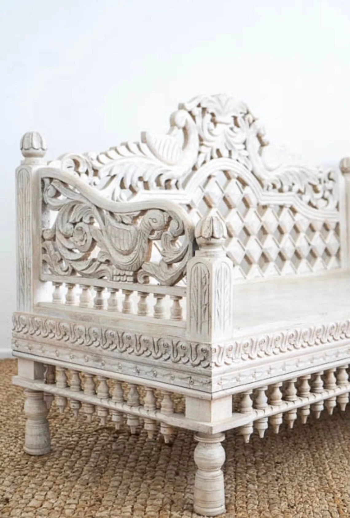 Peacock carved wooden daybed, mango wood handcarved daybed, handmade daybed, mango wood Sofa, handcarved sofa