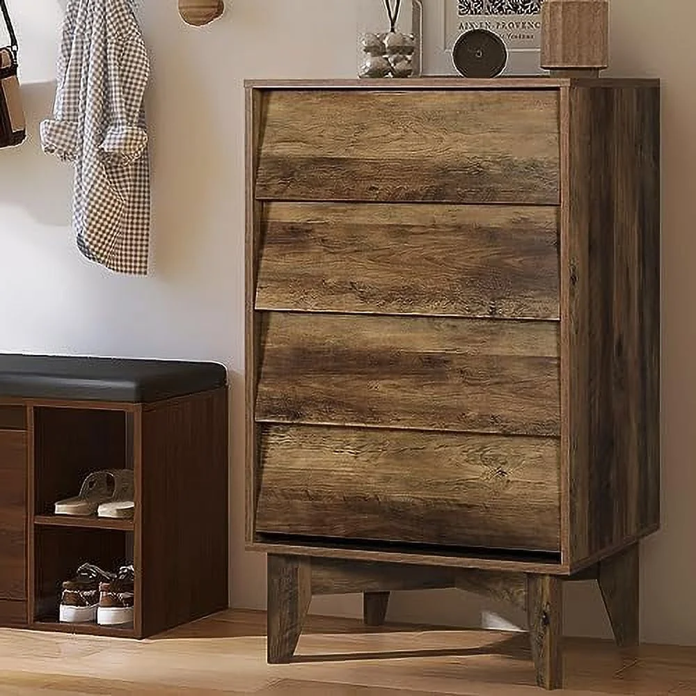 NLIBOOMLife 6 Drawer Dresser for Bedroom - Wooden Mid Century Wide Dresser Double Dresser with Bevel Drawers Organizer Dresser for Bedroom Living Room