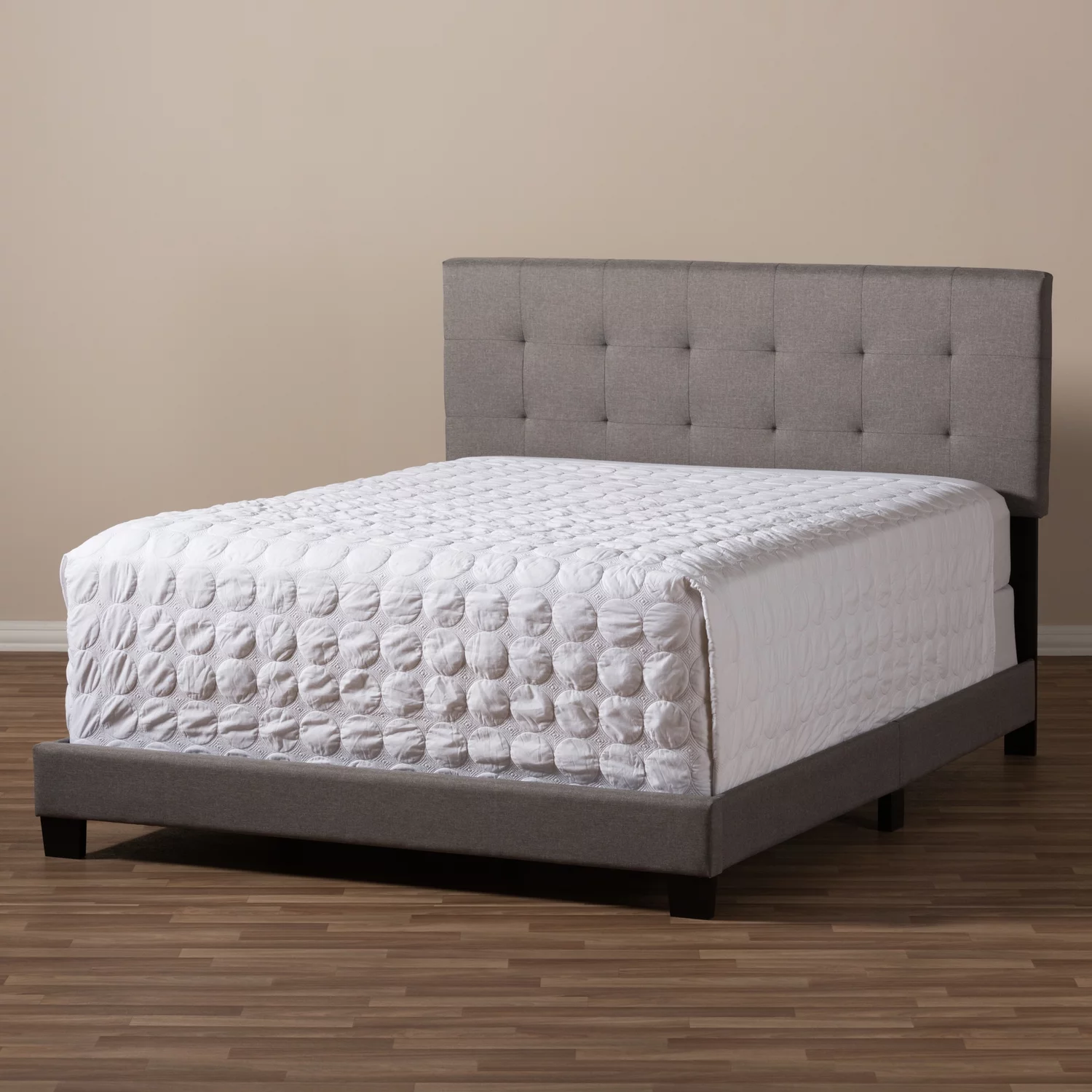 Brookfield Beige Fabric Upholstered Grid-Tufted Full-Size Bed
