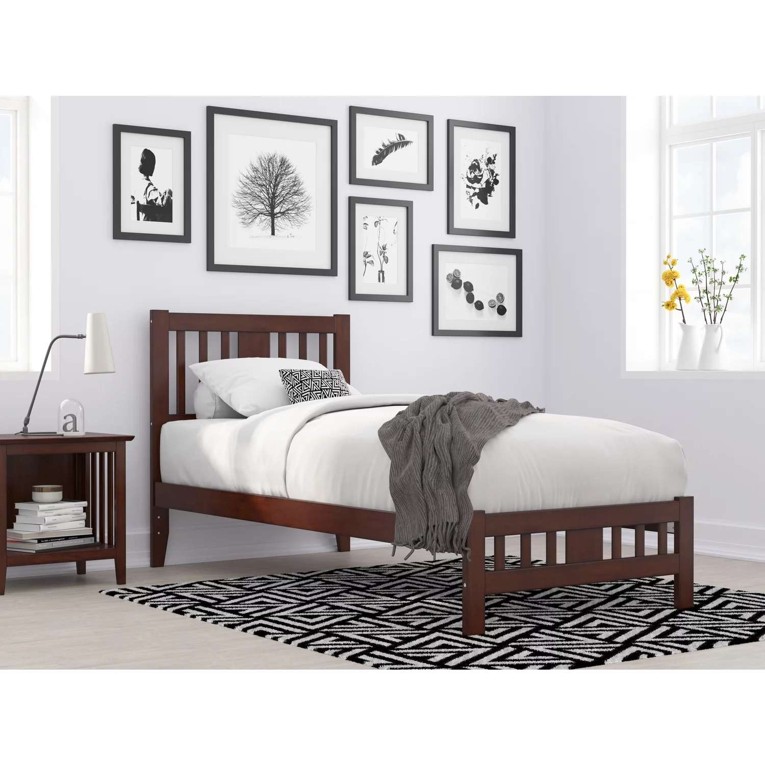AFI Tahoe Solid Wood Twin XL Bed with Footboard with USB Charger in Walnut