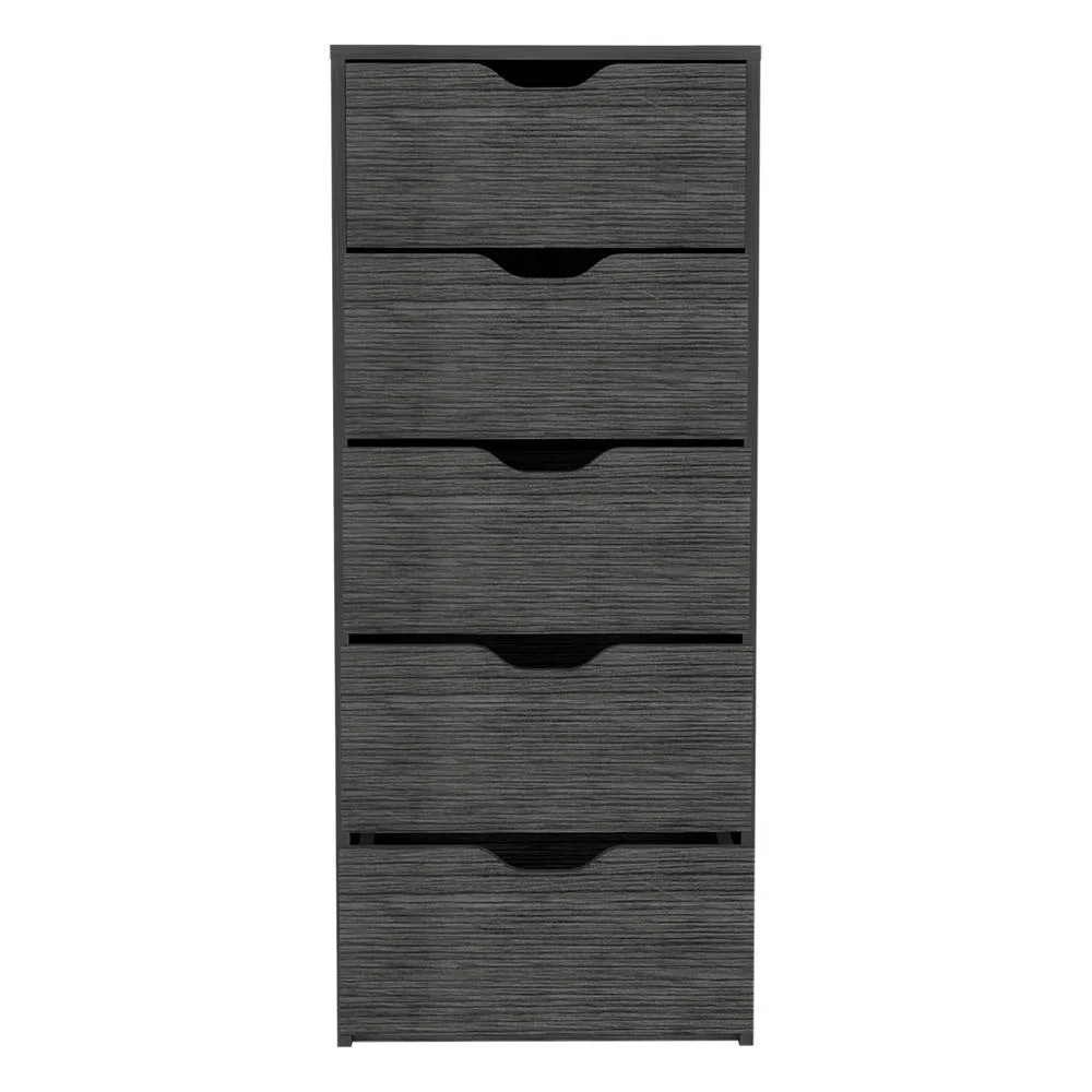 Depot E-Shop 5 Drawers Narrow Dresser, Slim Storage Chest of Drawers, Smokey Oak -Bedroom