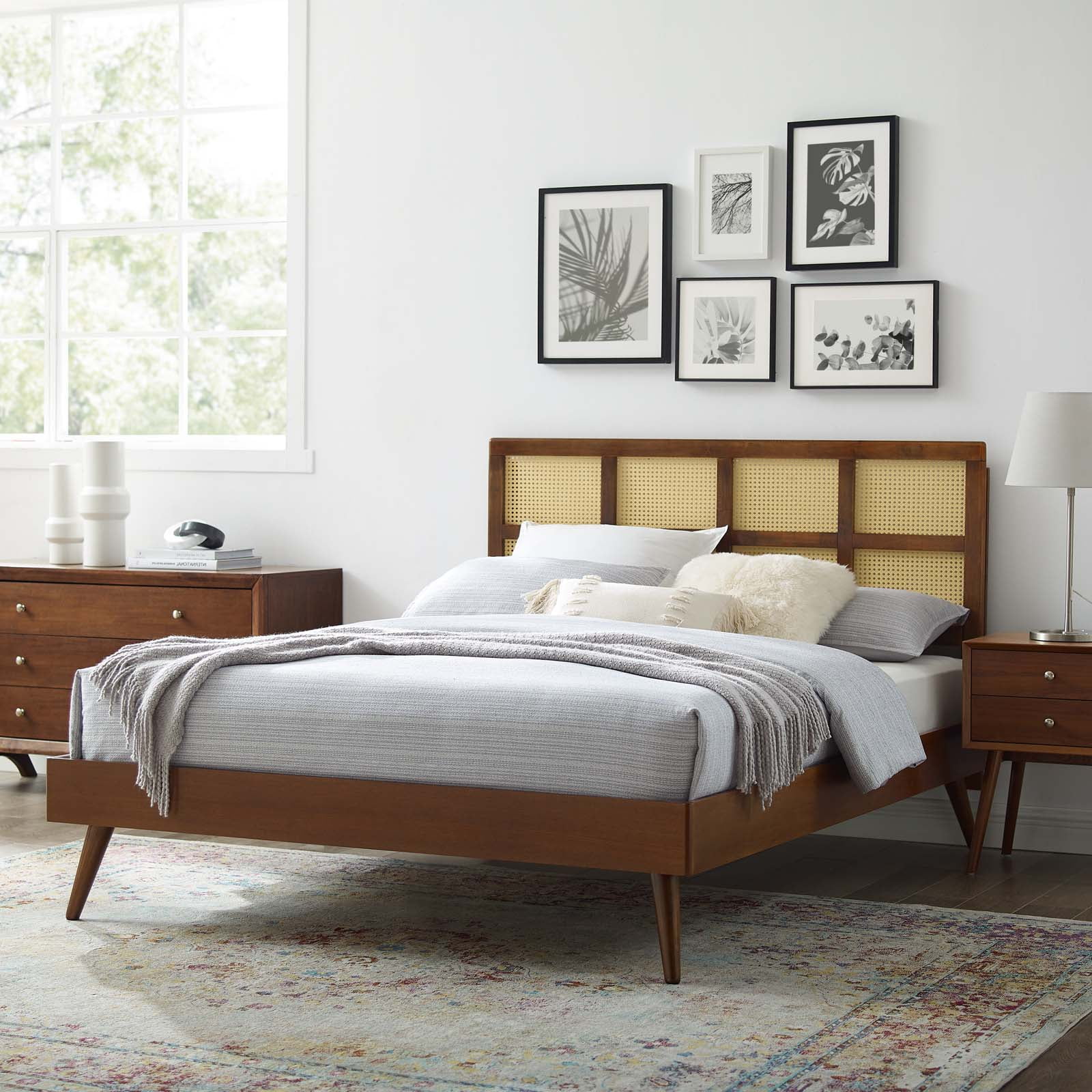Platform Bed Frame, King Size, Wood, Brown Walnut, Modern Contemporary Urban Design, Bedroom Master Guest Suite