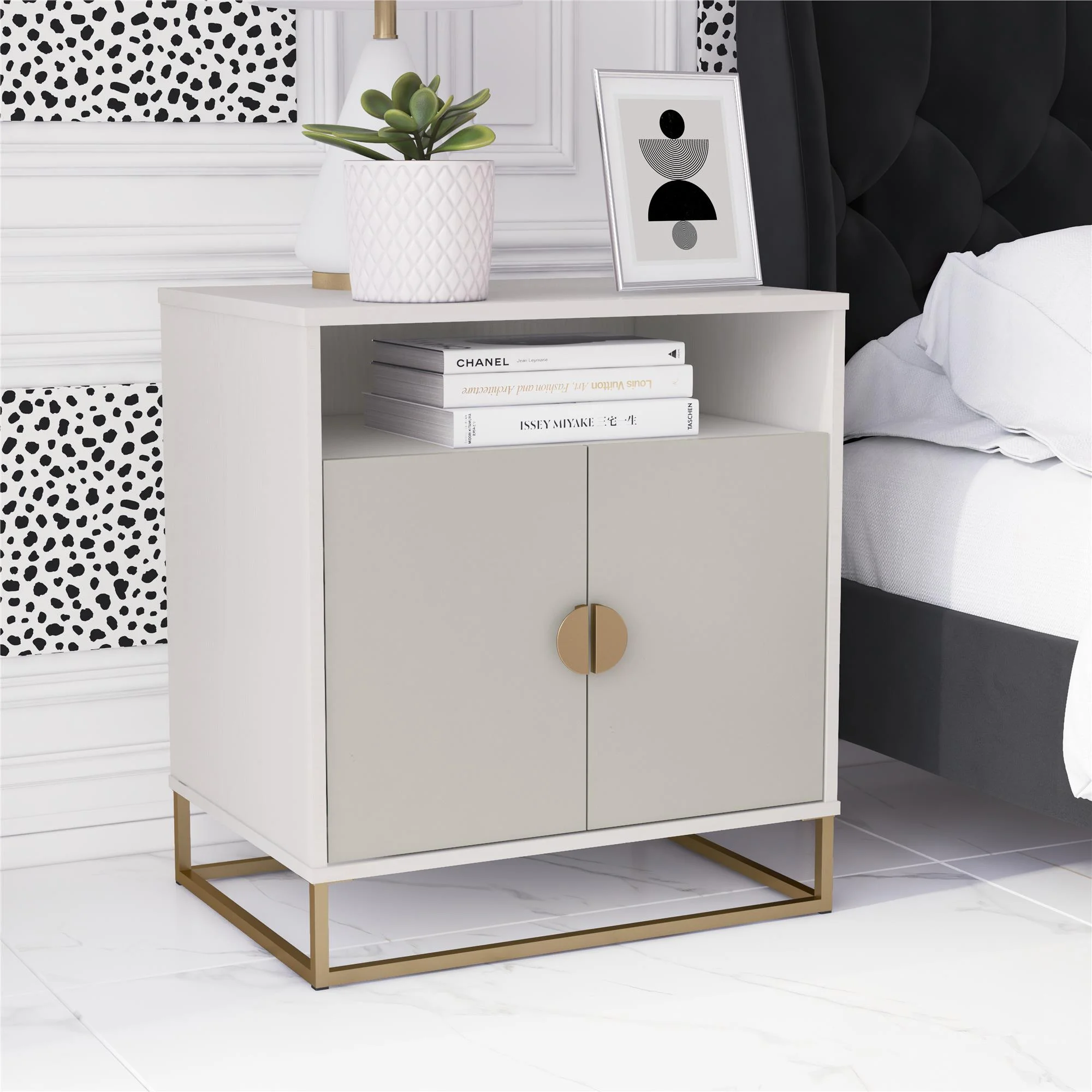 Kelly Accent Cabinet, White/Taupe