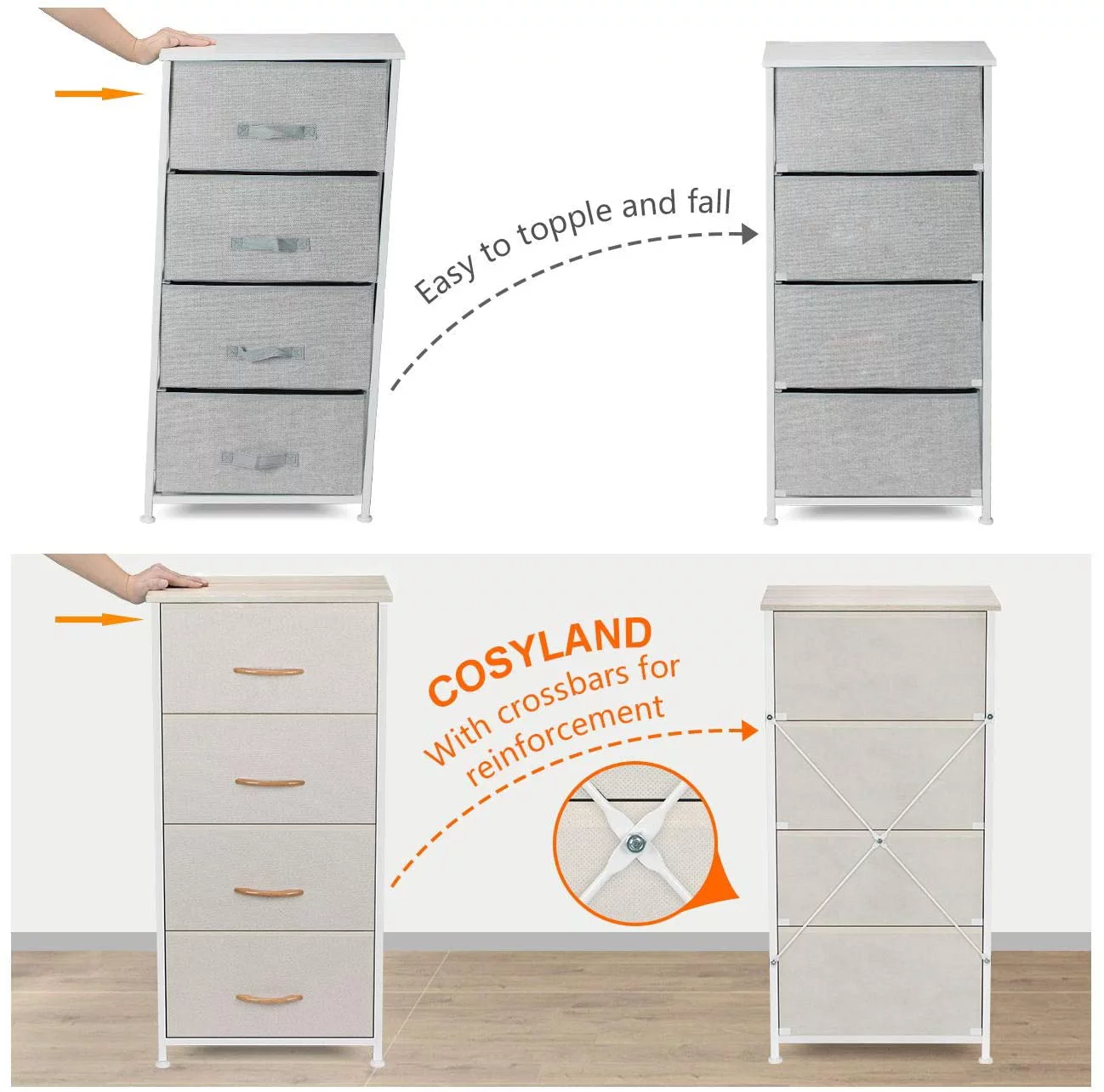 4 Drawer Dresser Storage Tower, Fabric Organizer Unit Stable for Bedroom, Closet, Entryway, Hallway, Nursery Room