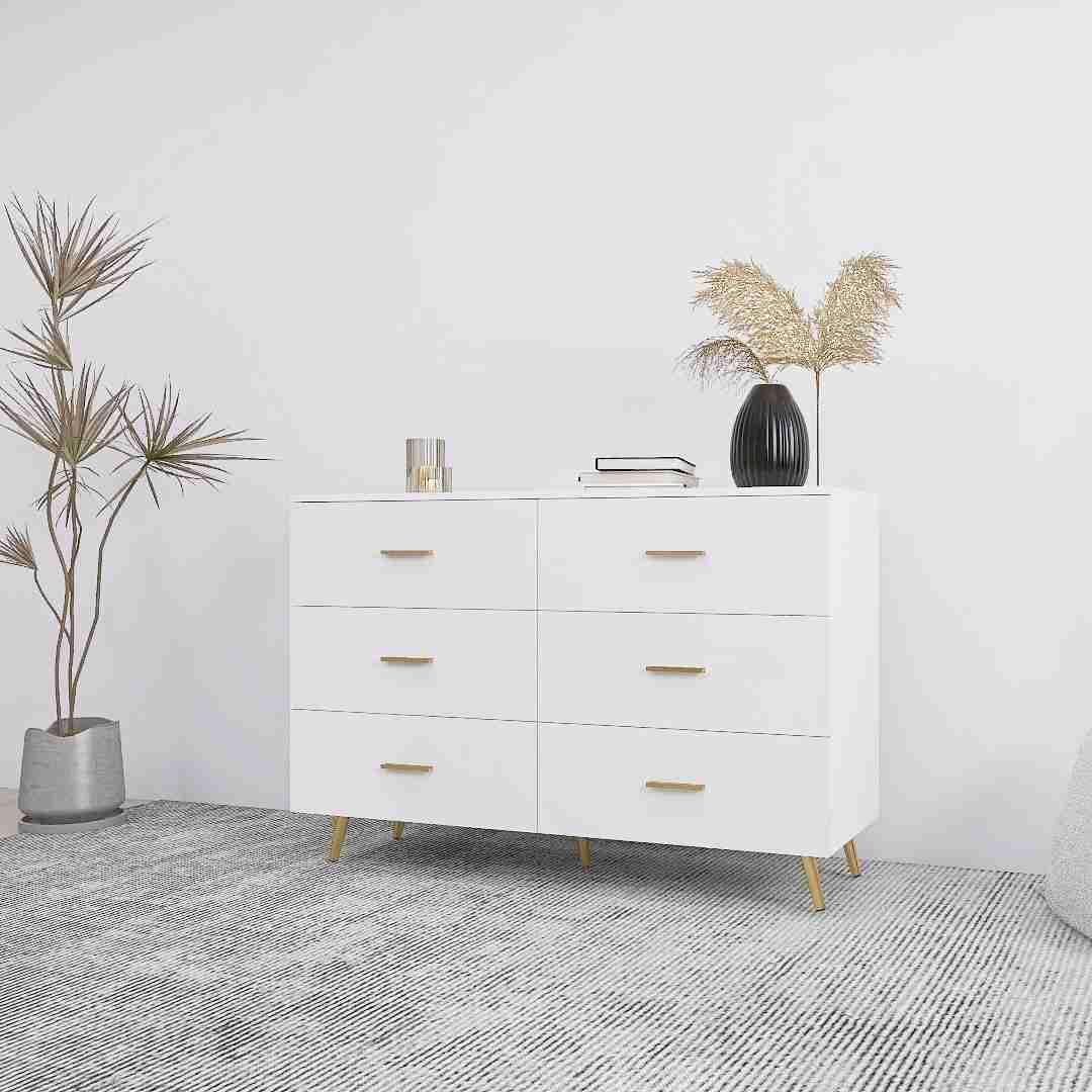 Dresser for Bedroom with 6 Drawers, Wide Dresser for Storage and Organization, Bedroom Dresser, Chest of Drawers for Bedroom,Living Room, Entryway