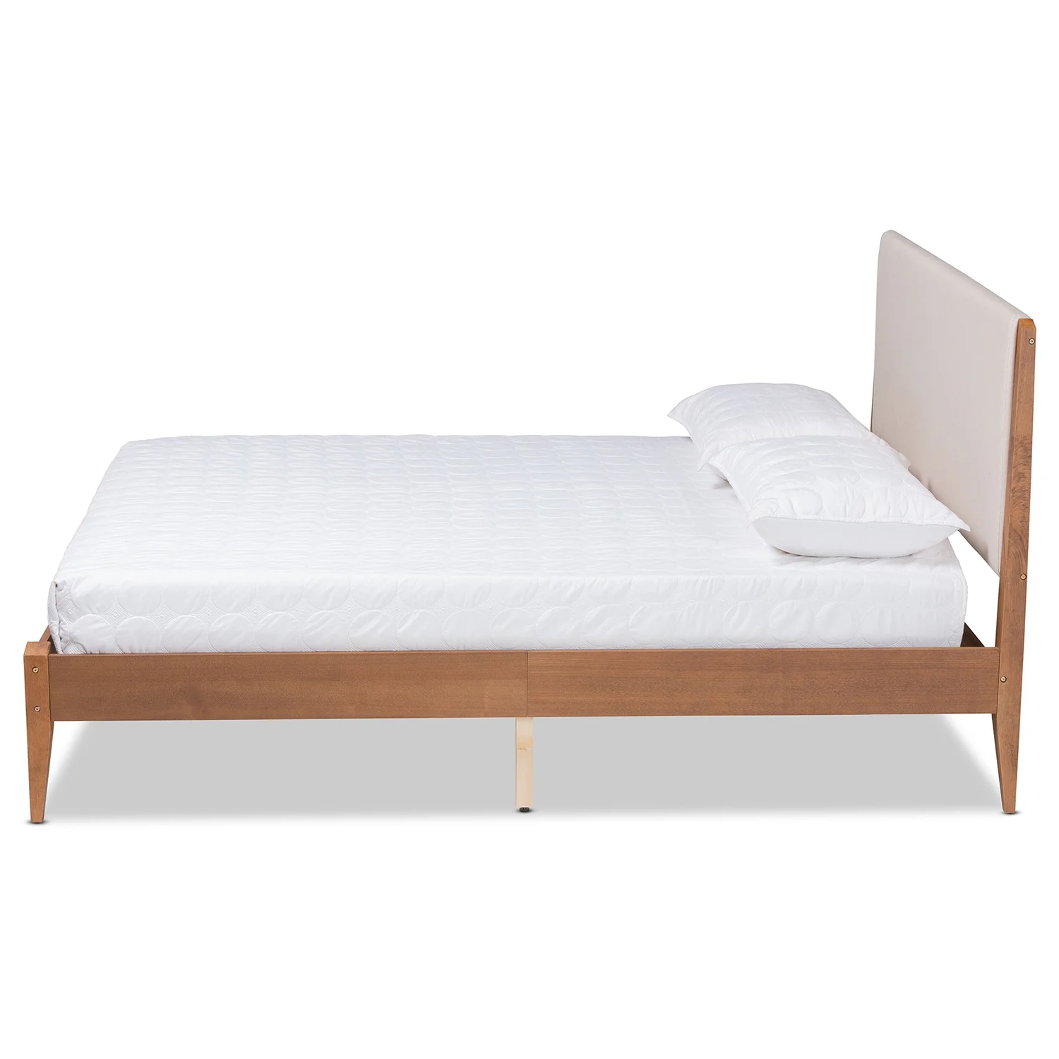HomeStock Beige Fabric Upholstered And Walnut Brown Finished Wood Coastal Cottage Size Platform Bed