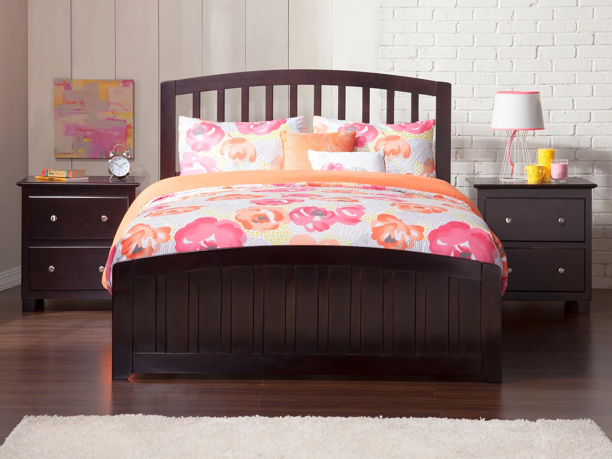 Richmond Full Platform Bed with Matching Foot Board with Full Size Urban Trundle Bed in Espresso