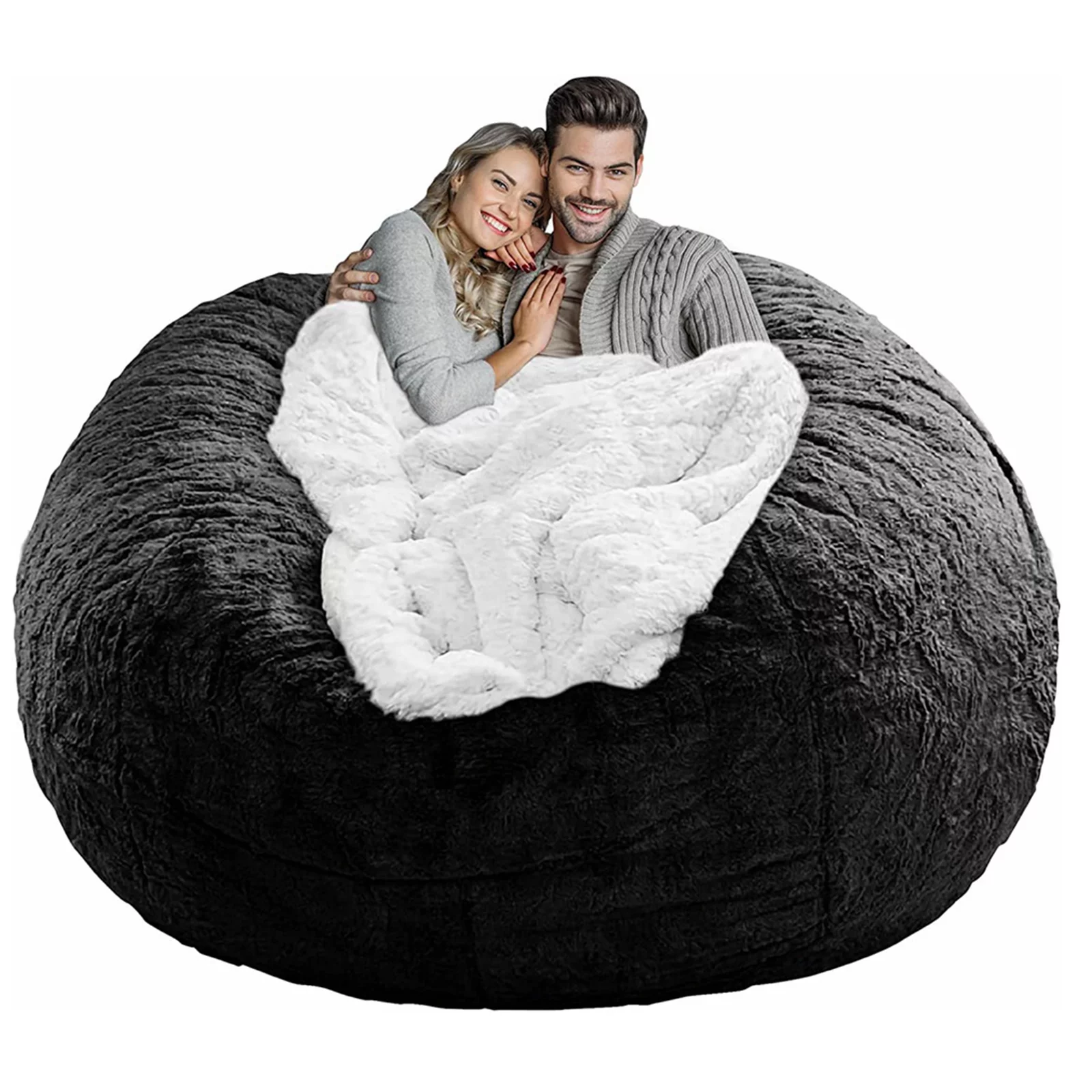 SHANNA Bean Bag Chair Cover Big Round Soft Fluffy Velvet Lazy Sofa Bed Cover (Cover only,No Filler),5ft, Black