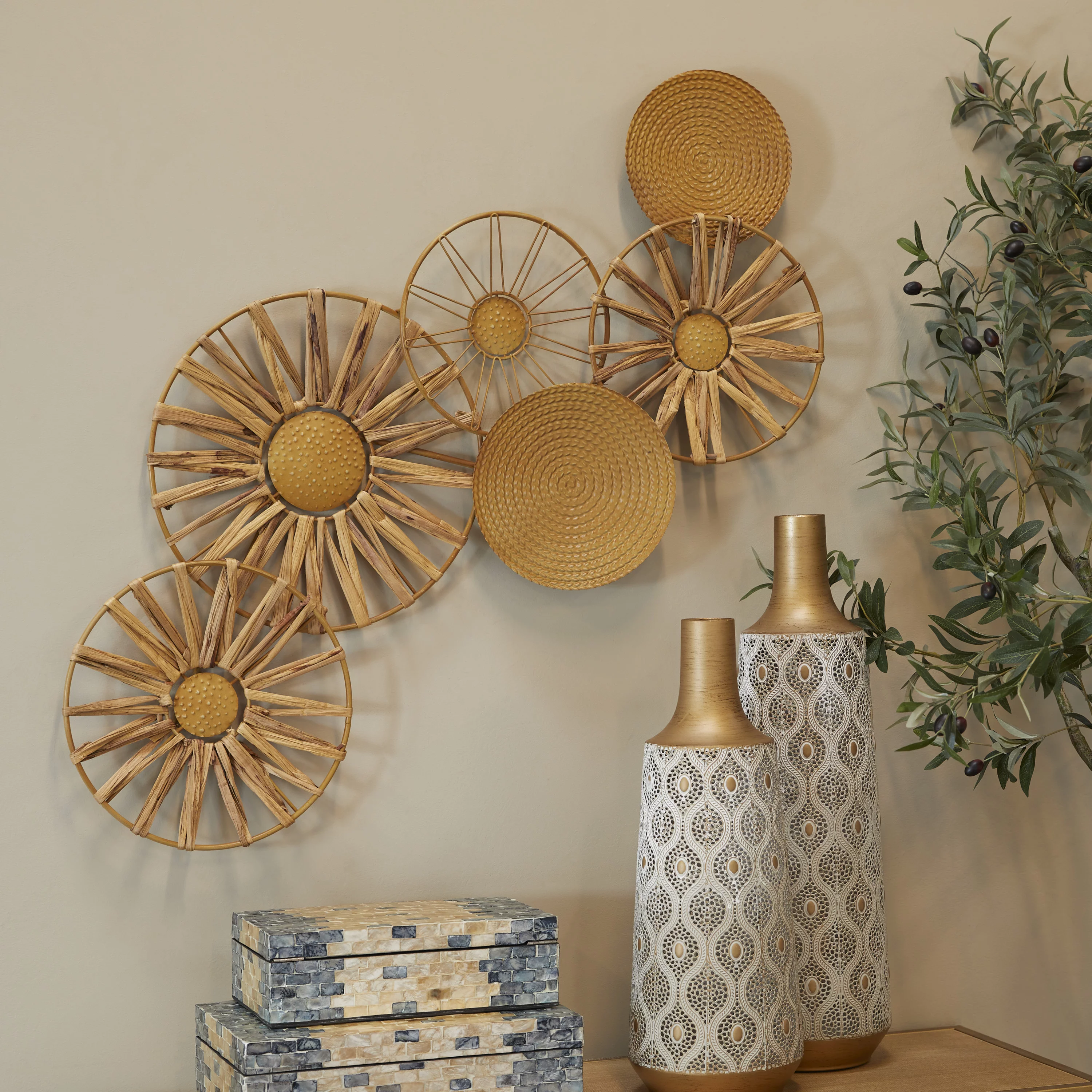 The Novogratz Brown Metal Plate Wall Decor with Textured Pattern