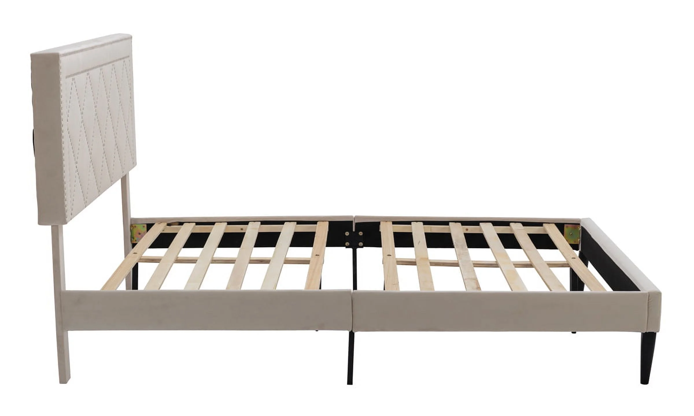 Queen Bed Frame with Nailhead Trim Headboard