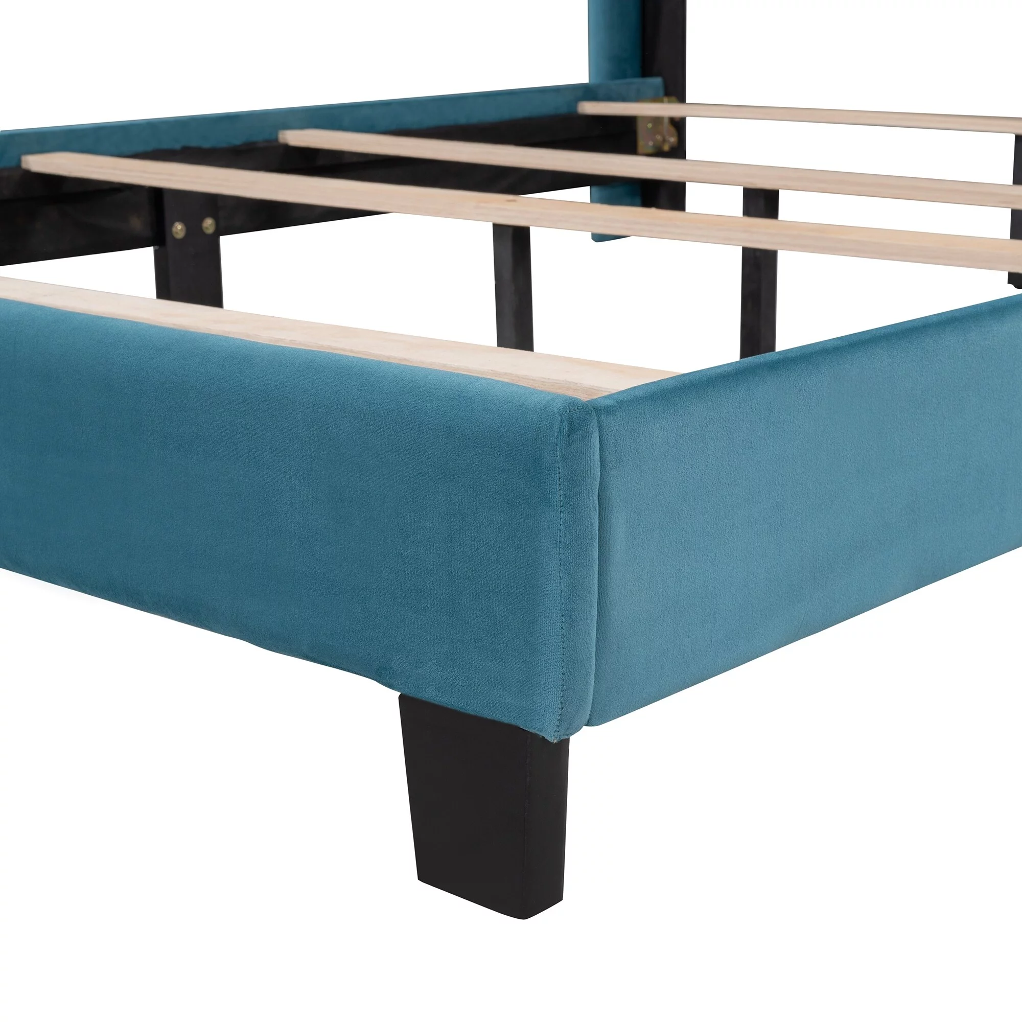 Nestfair  Queen Size Velvet Upholstered Platform Bed Blue Blue