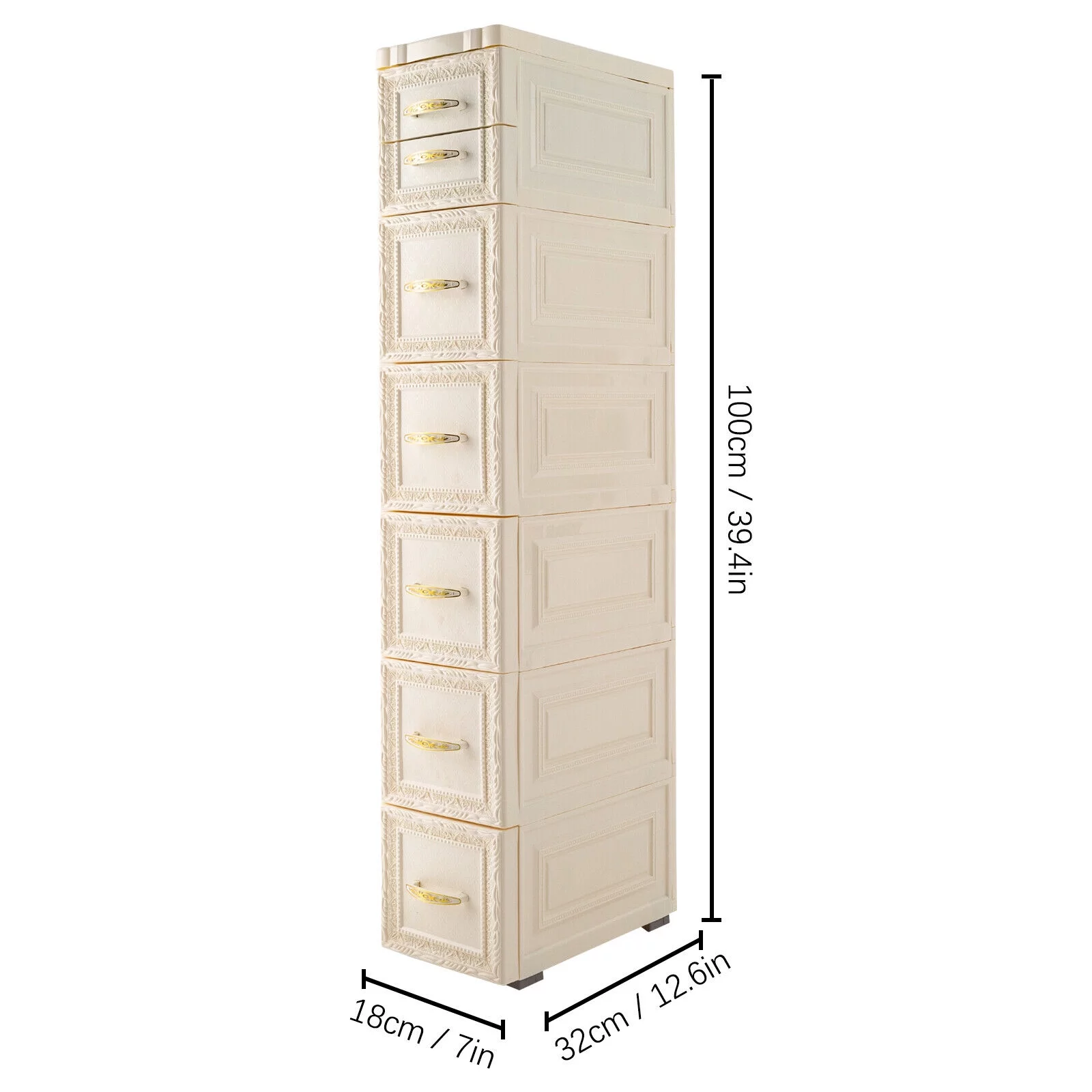 6 Tier Storage Cabinet with 7 Drawers Rolling Narrow Dresser Tower Stand Organizer
