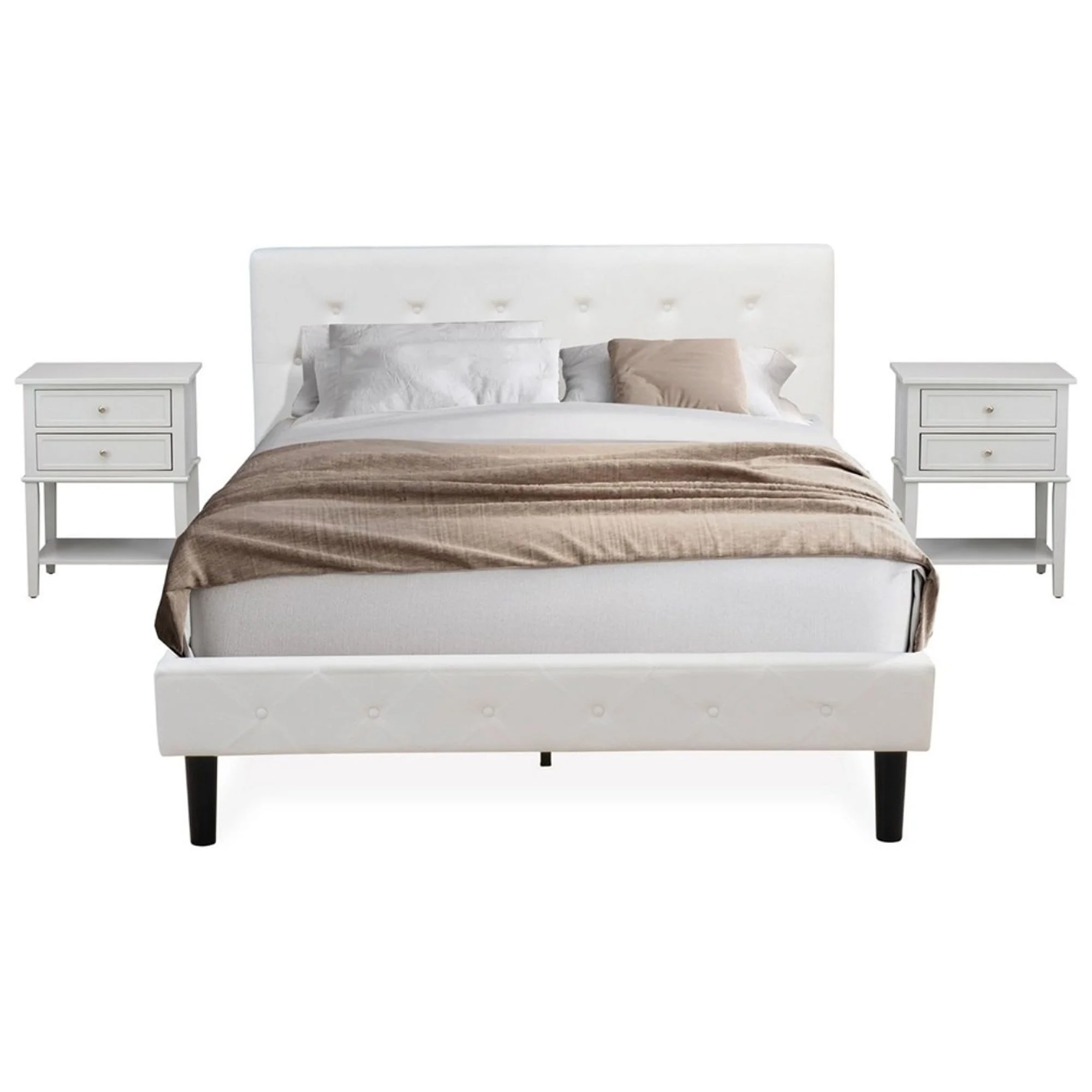 East West Furniture Nolan 3-Piece Wood Queen Bedroom Set in White/Urban Gray