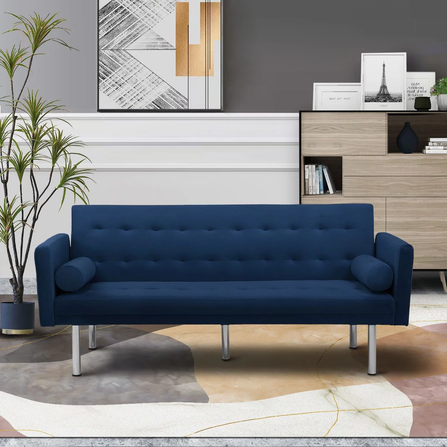 BSHTI Convertible Futon Sofa,Modern Velvet Futon Adult Sofa Couches for Livingroom