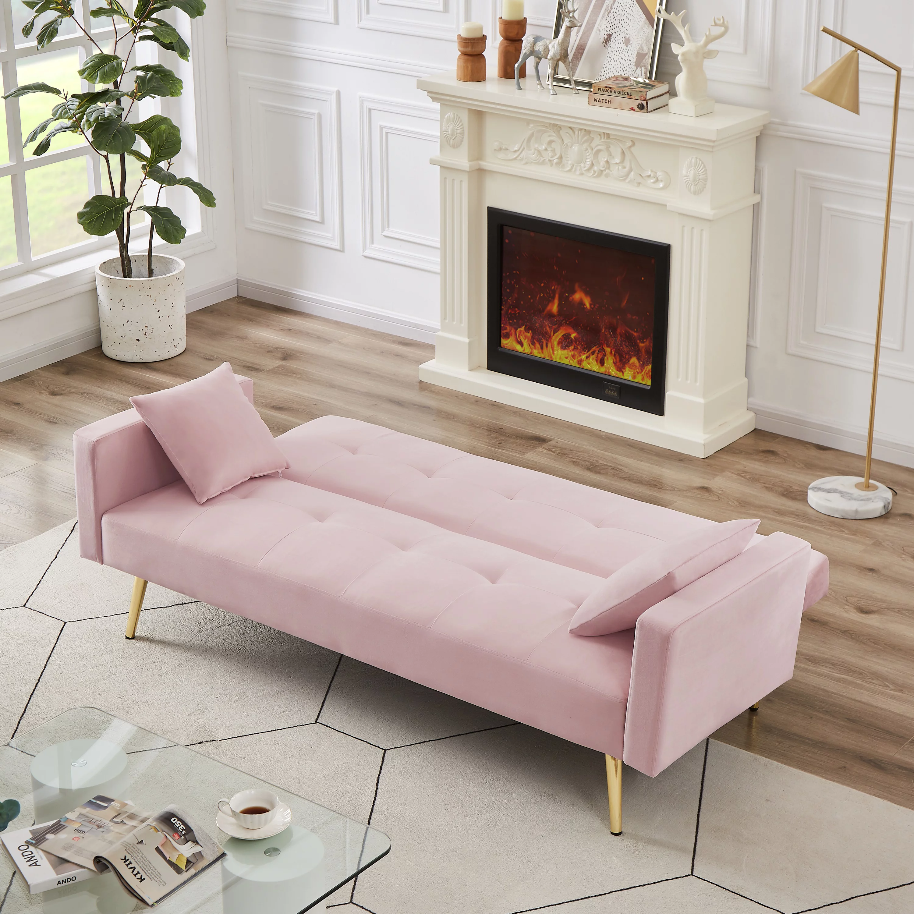 Modern Velvet Convertible Sleeper Sofa Bed, 3 Seater Folding Futon Couch for Apartment Bedroom Living Room