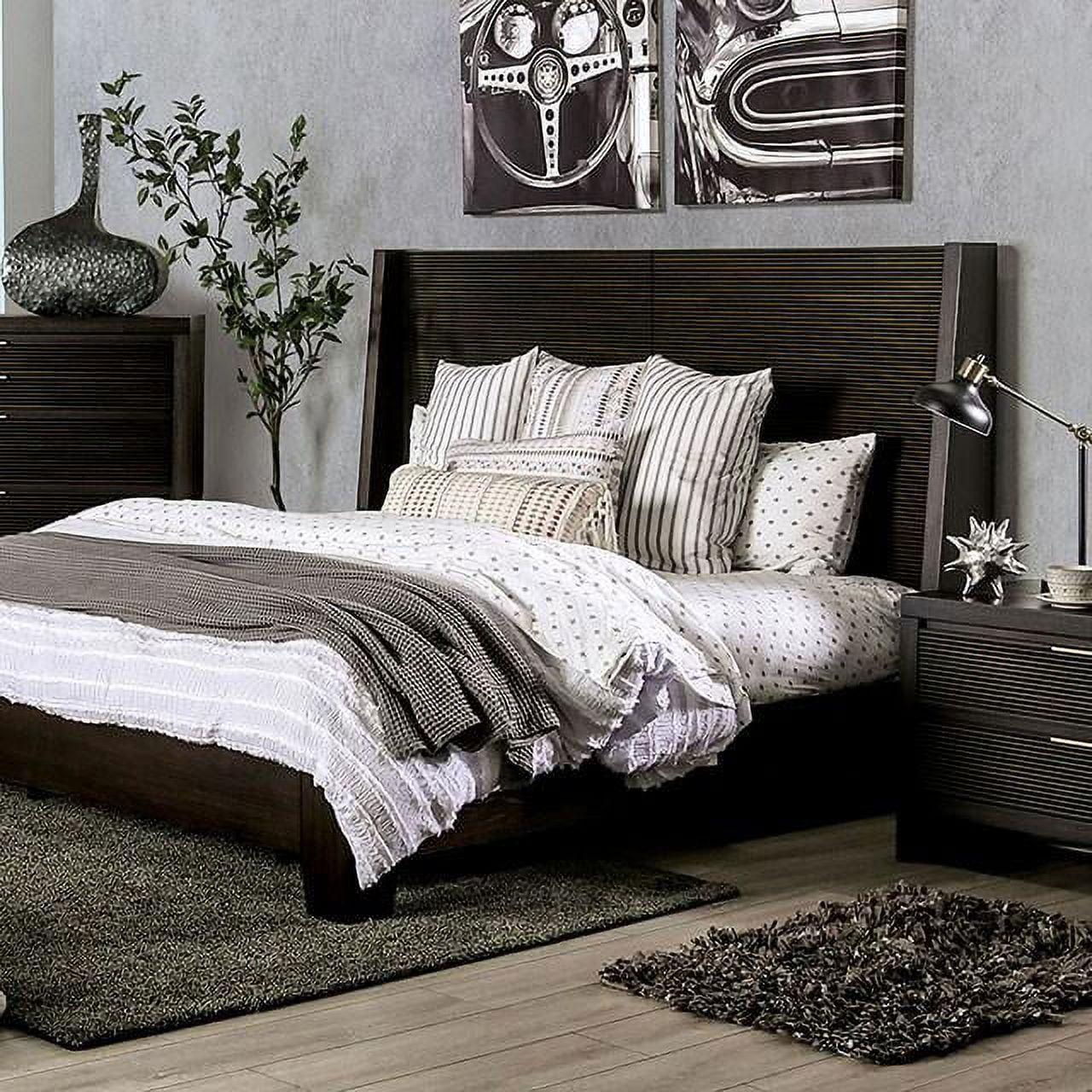 1pc Queen Size Bed Wingback Design Headboard Solidwood Laminated Veneer Lumber Contemporary Bedroom Furniture